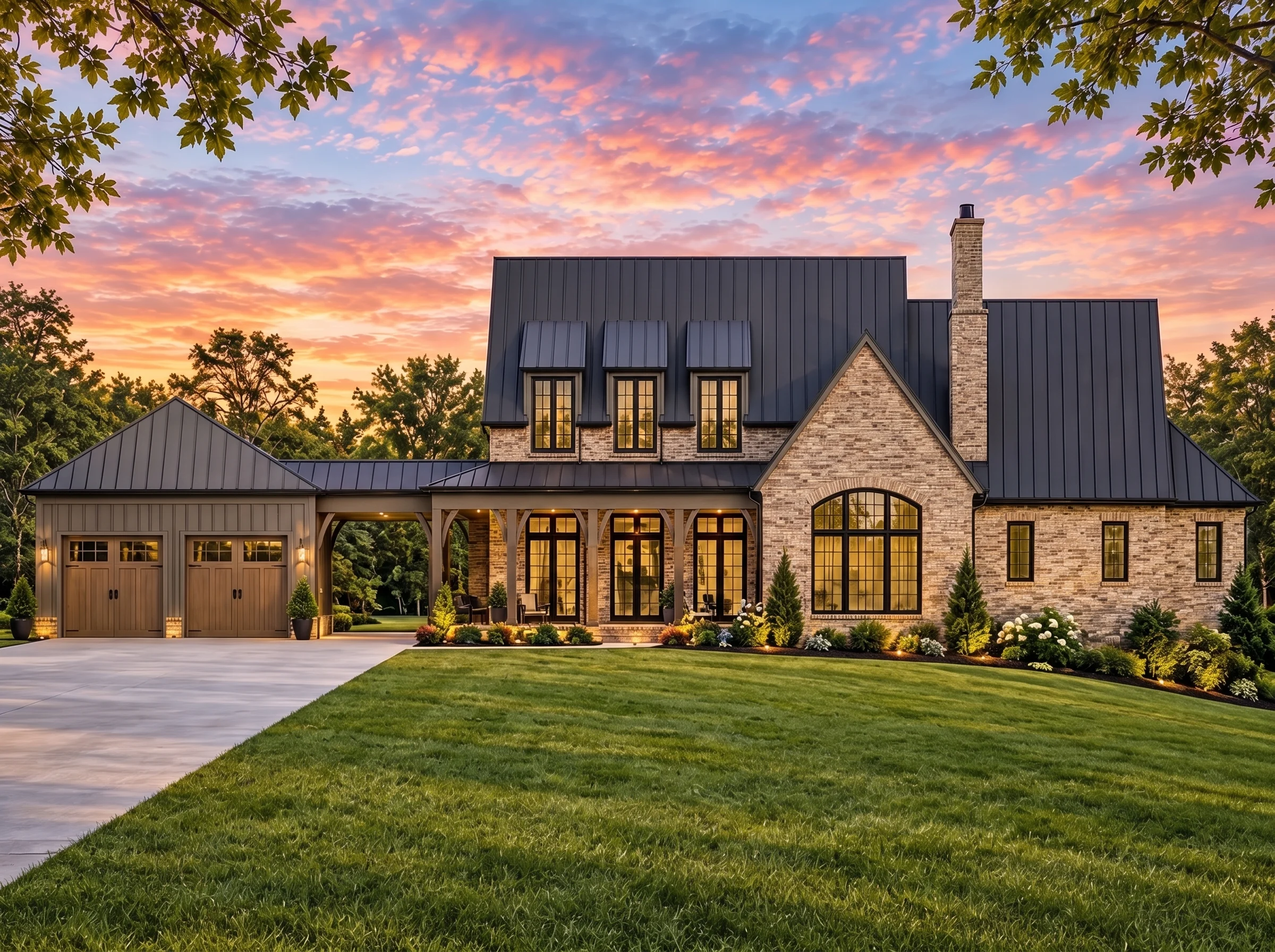 Plan  17-1630 – HomieSphere |  Georgian – 5-Bed, 5-Bath, 5,494 SF - Natural Brick, AI-generated exterior concept