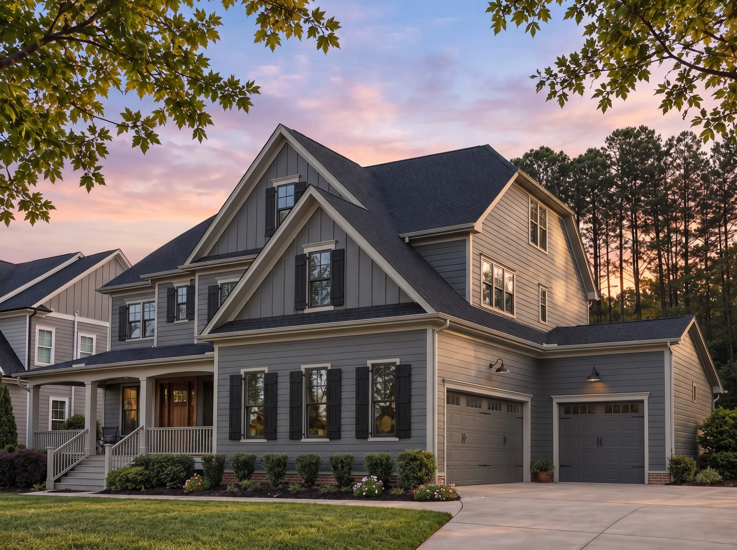 Plan  17-1685 – Aster Cedar Lodge |  New American – 5-Bed, 4-Bath, 3,620 SF - Warm Charcoal, AI-generated exterior concept