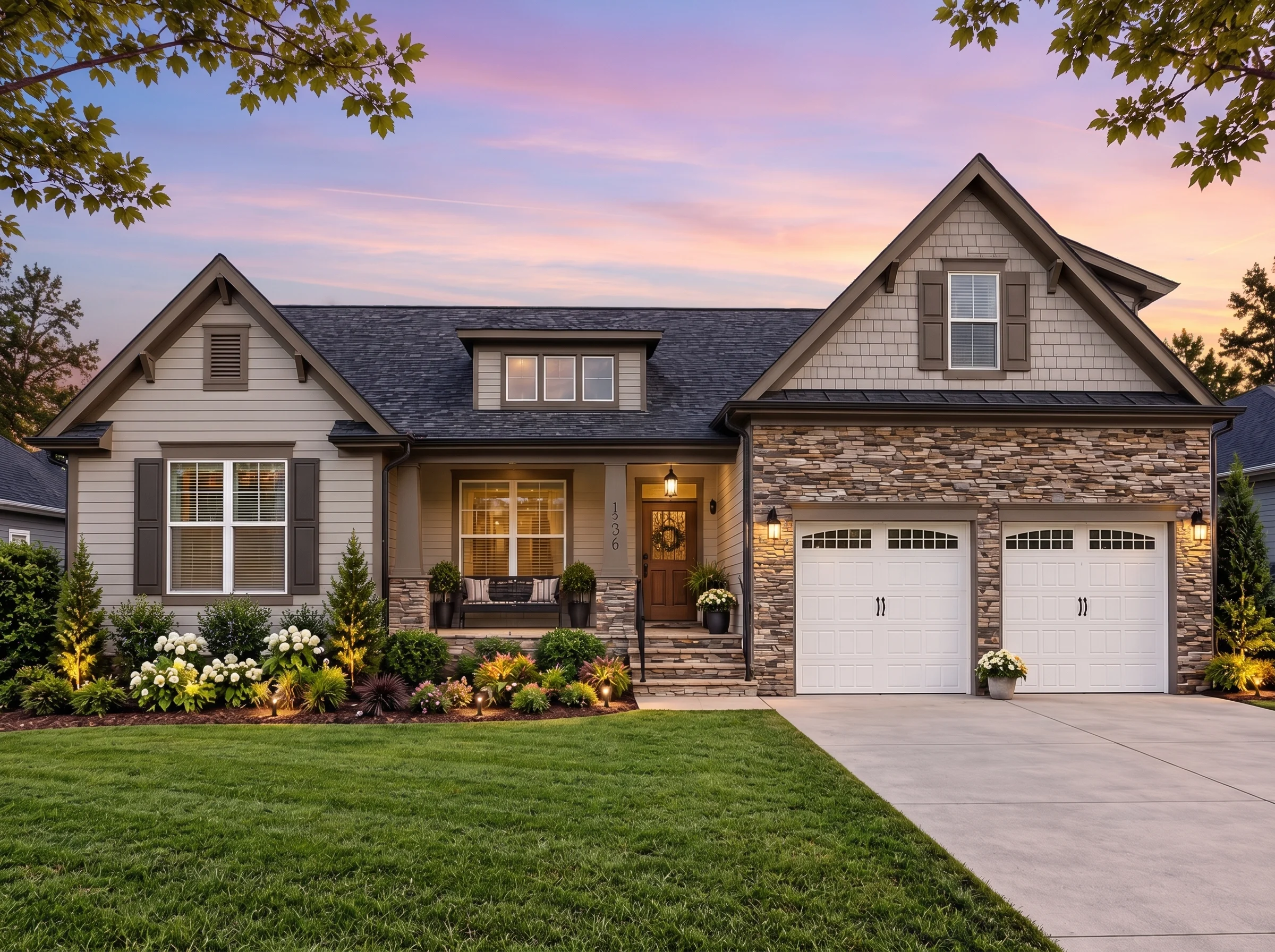 Plan  17-1662 – Aster Garden House |  Modern Farmhouse – 3-Bed, 3.5-Bath, 2,561 SF - Mushroom Taupe, AI-generated exterior concept