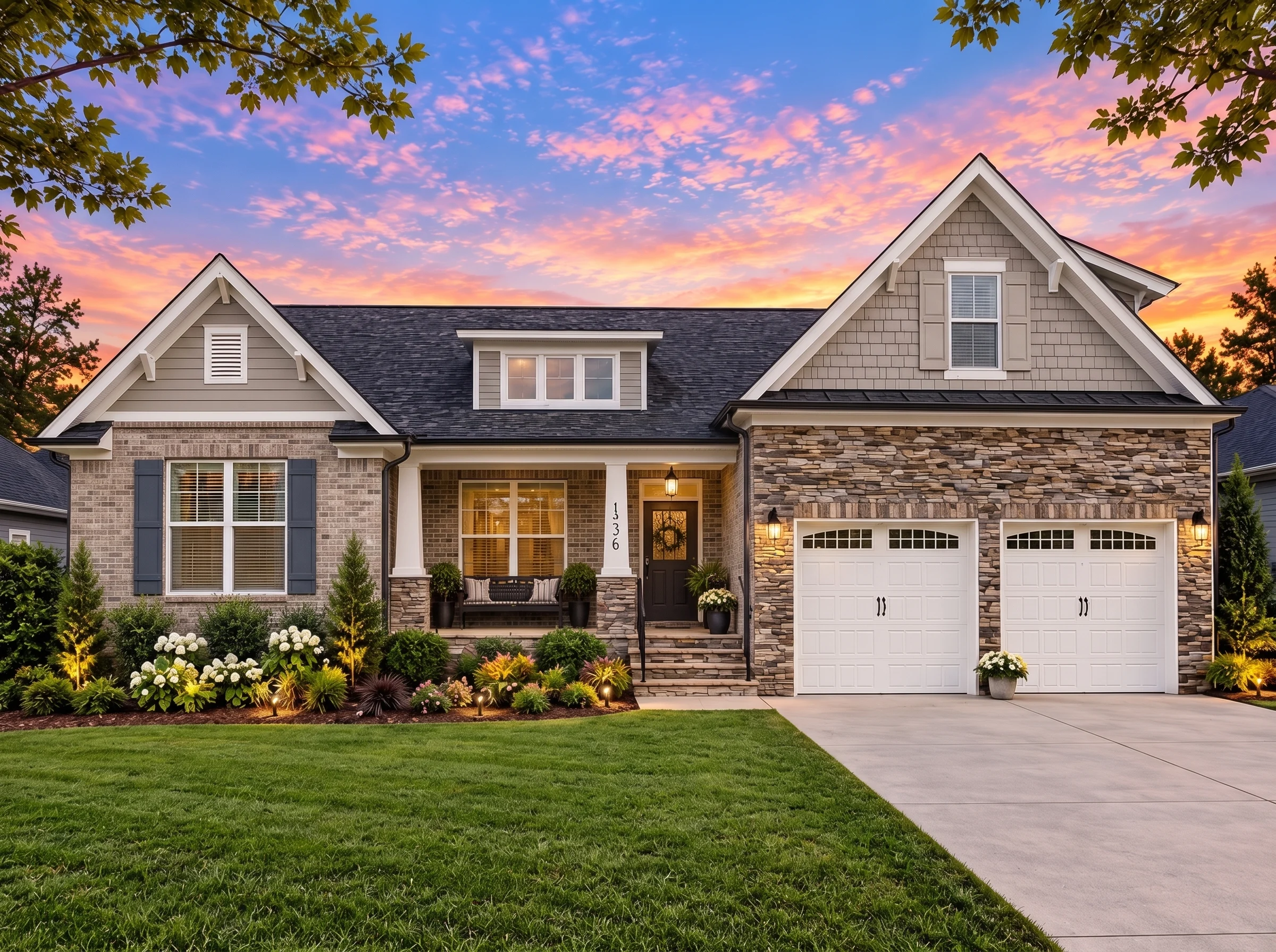 Plan  17-1662 – Aster Garden House |  Modern Farmhouse – 3-Bed, 3.5-Bath, 2,561 SF - Natural Brick, AI-generated exterior concept
