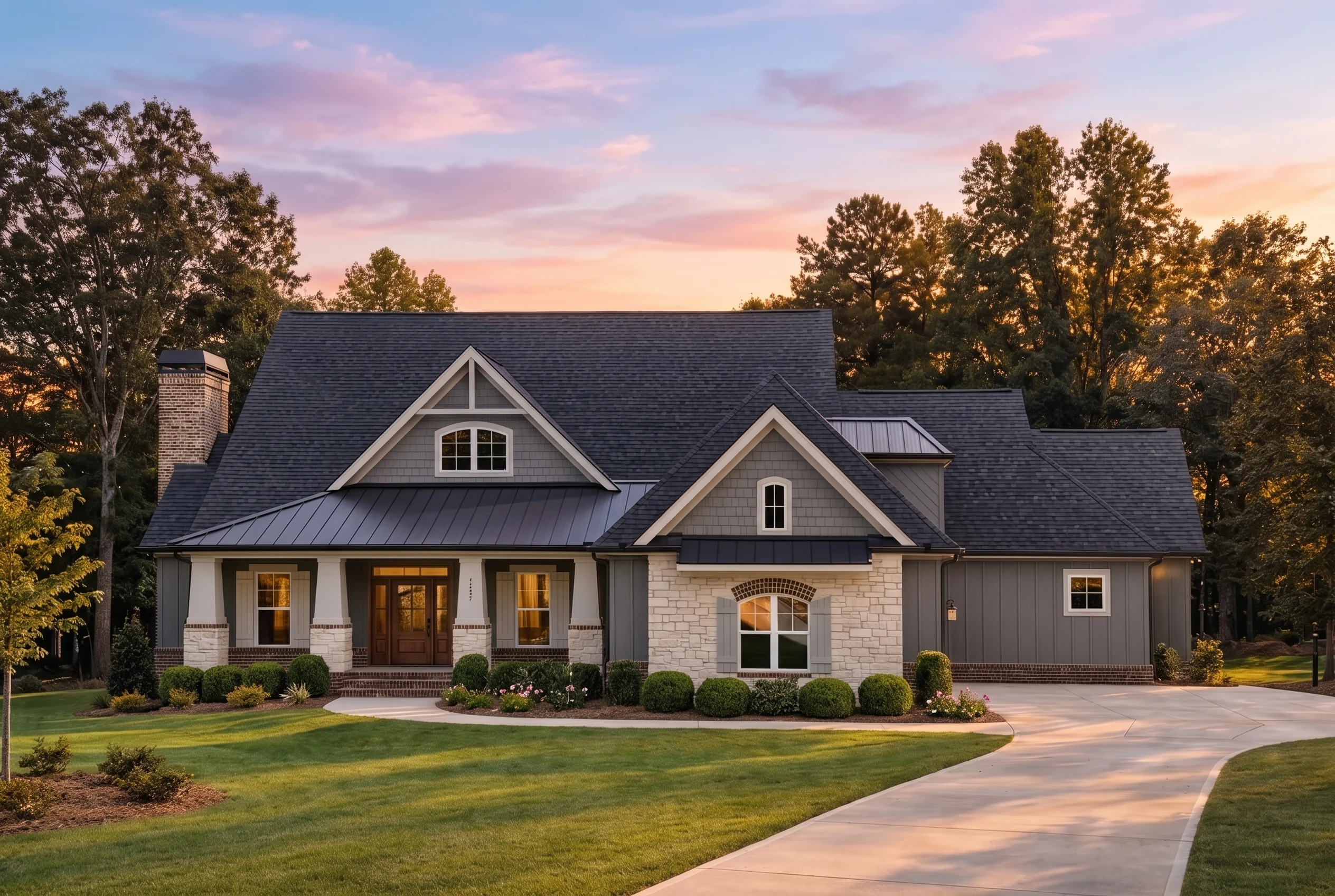 Plan  17-1712 – Auburn Springs Estate  | Modern Farmhouse – 4-Bed, 3.5-Bath, 2,131 SF - Warm Charcoal, AI-generated exterior concept