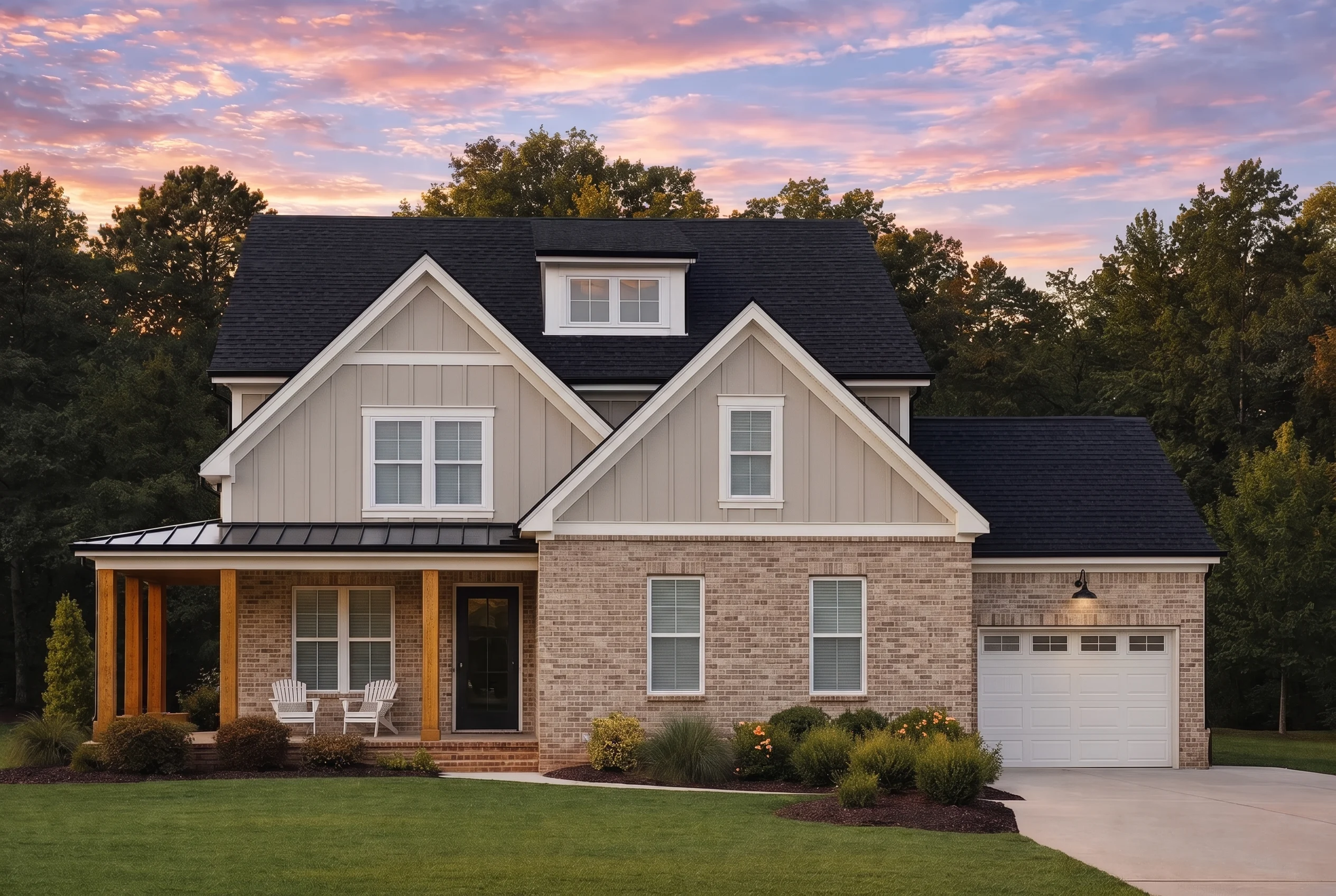 Plan  17-1704 – The Campbell House |  New American – 4-Bed, 3.5-Bath, 2,833 SF - Natural Brick, AI-generated exterior concept