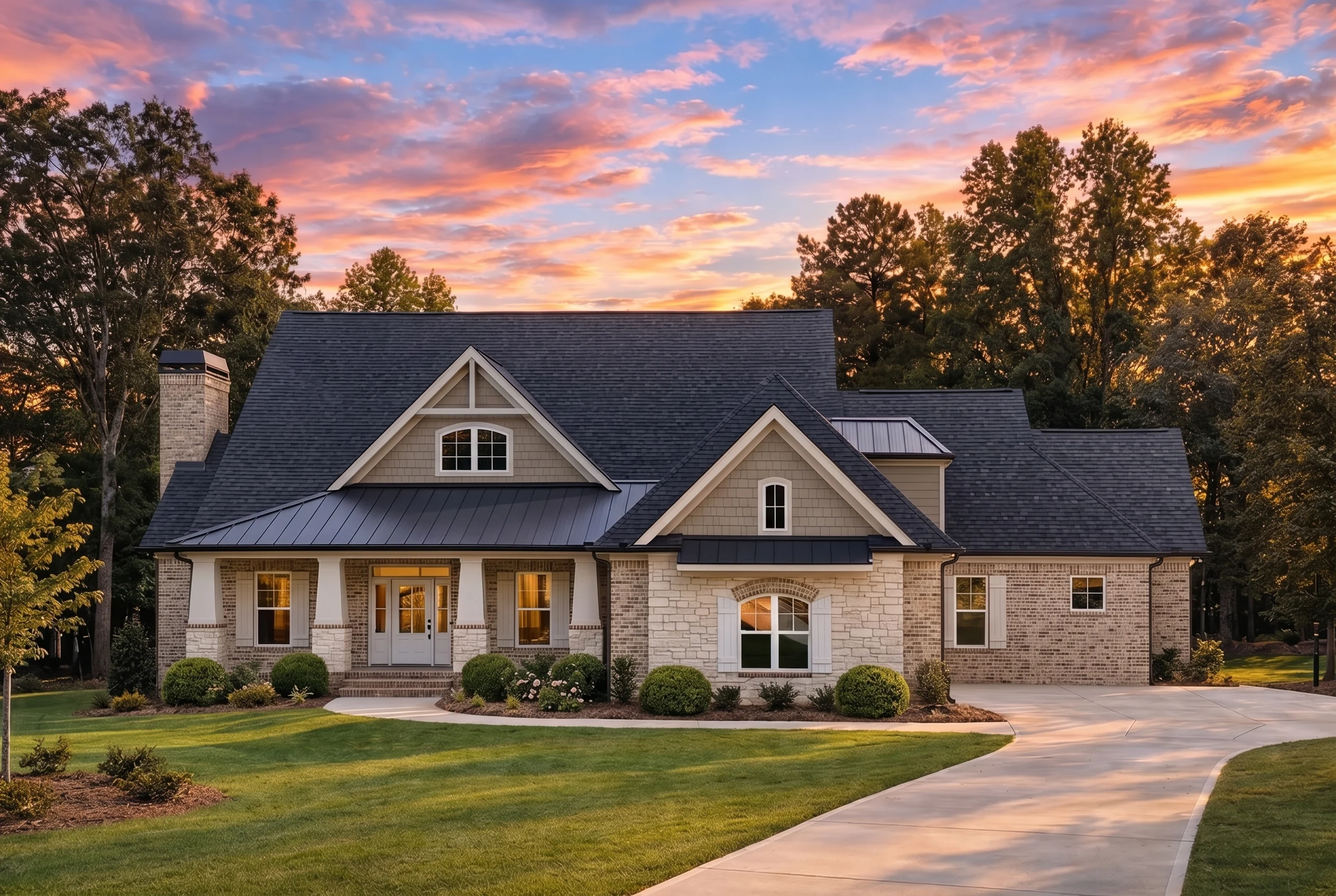 Plan  17-1712 – Auburn Springs Estate  | Modern Farmhouse – 4-Bed, 3.5-Bath, 2,131 SF - Natural Brick, AI-generated exterior concept