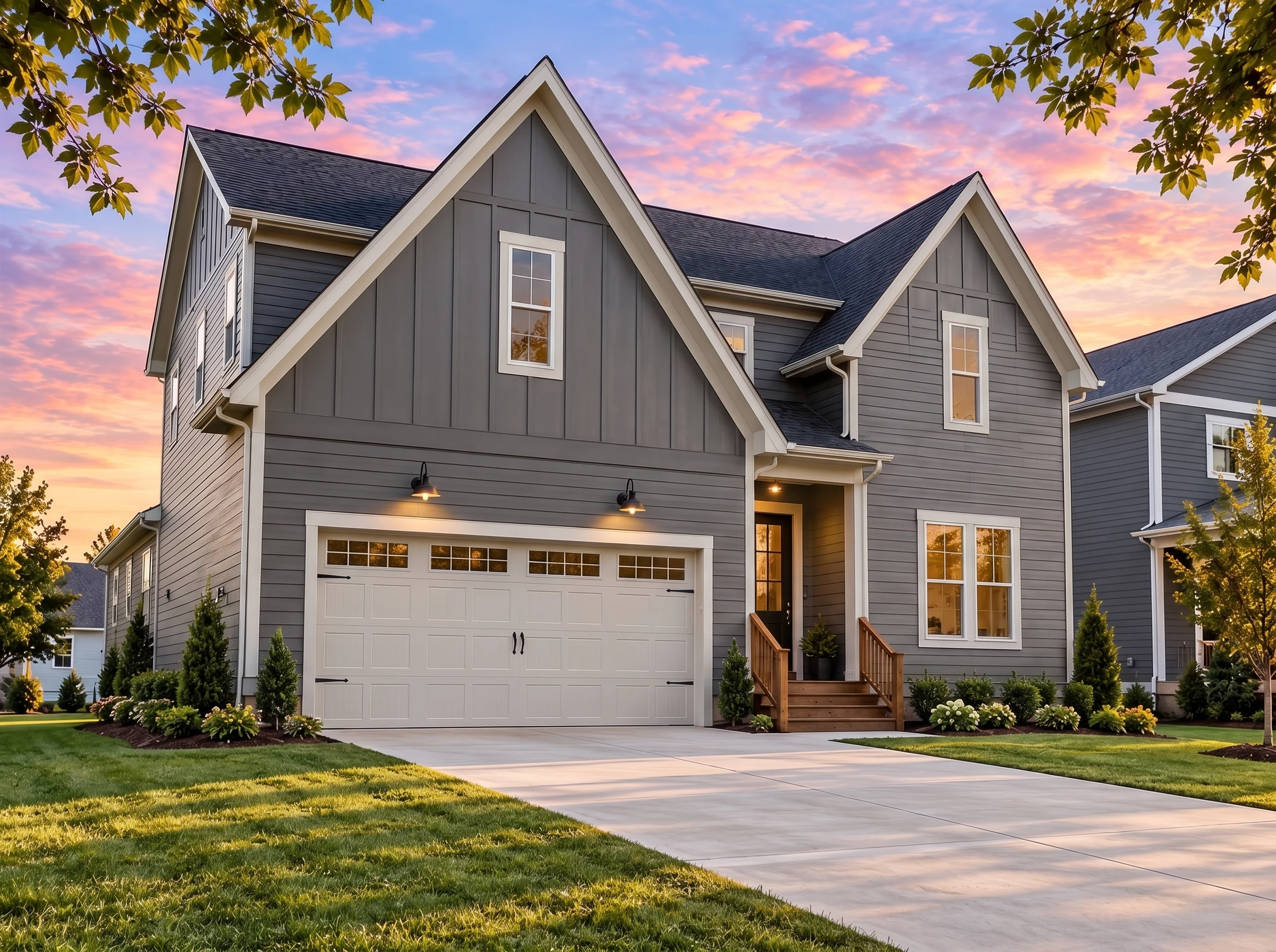Plan  17-1718 – The Evans Station |  Modern Farmhouse – 3-Bed, 3.5-Bath, 2,510 SF - Warm Charcoal, AI-generated exterior concept