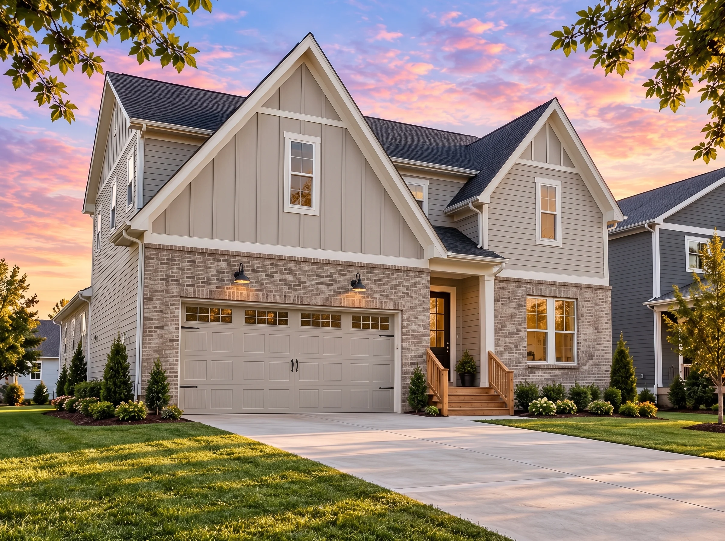 Plan  17-1718 – The Evans Station |  Modern Farmhouse – 3-Bed, 3.5-Bath, 2,510 SF - Natural Brick, AI-generated exterior concept