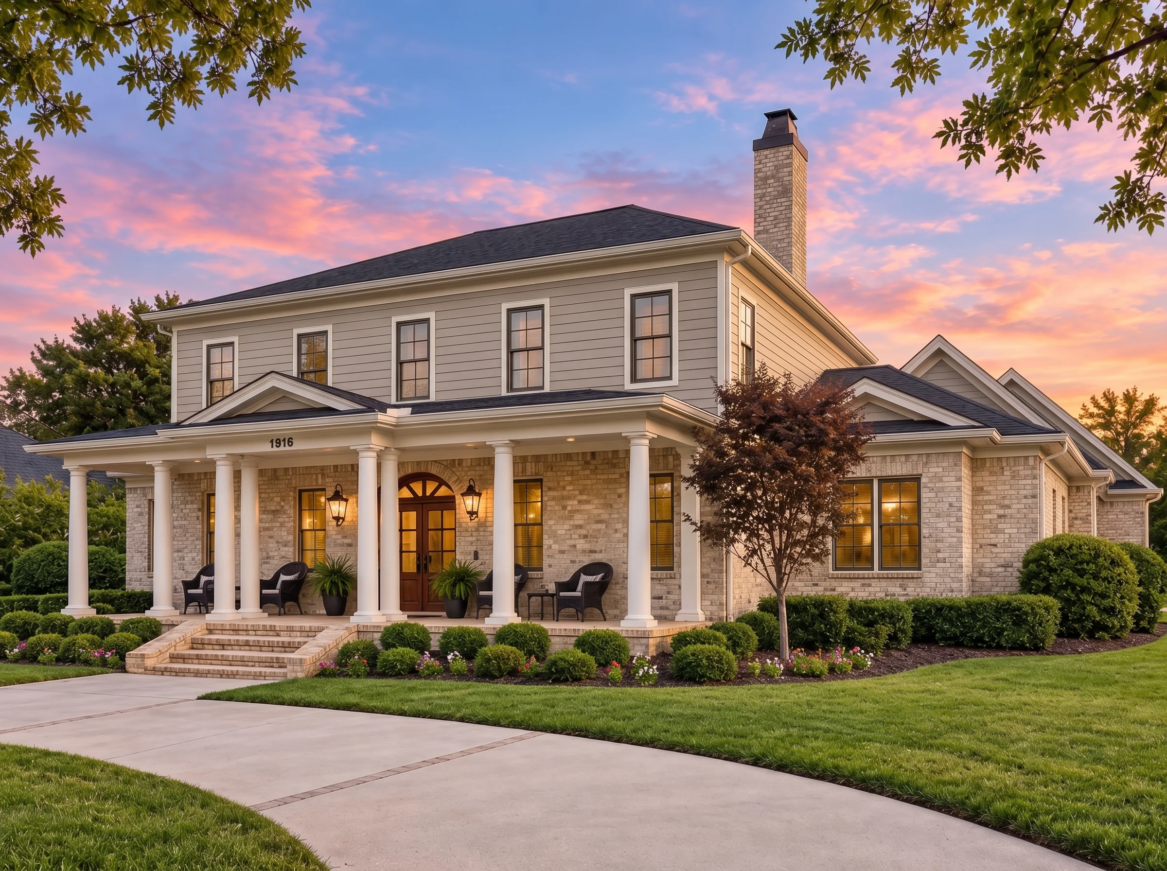 Plan  17-1739 – Auburn Brook Villa |  Georgian Colonial – 5-Bed, 5-Bath, 4,729 SF - Natural Brick, AI-generated exterior concept