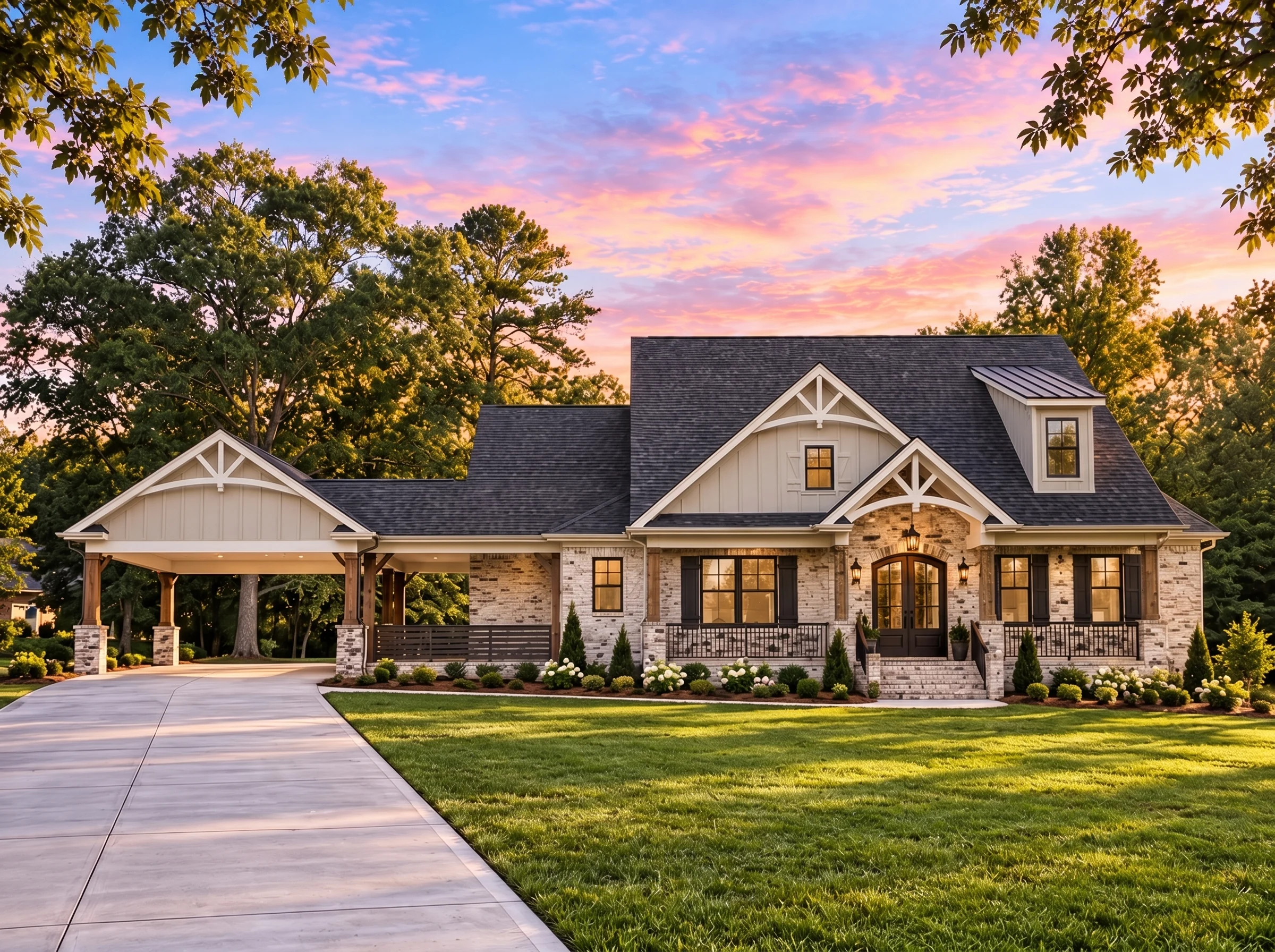 Plan  17-1742 – Auburn Bluff Farm |  Craftsman – 3-Bed, 3.5-Bath, 4,677 SF - Natural Brick, AI-generated exterior concept