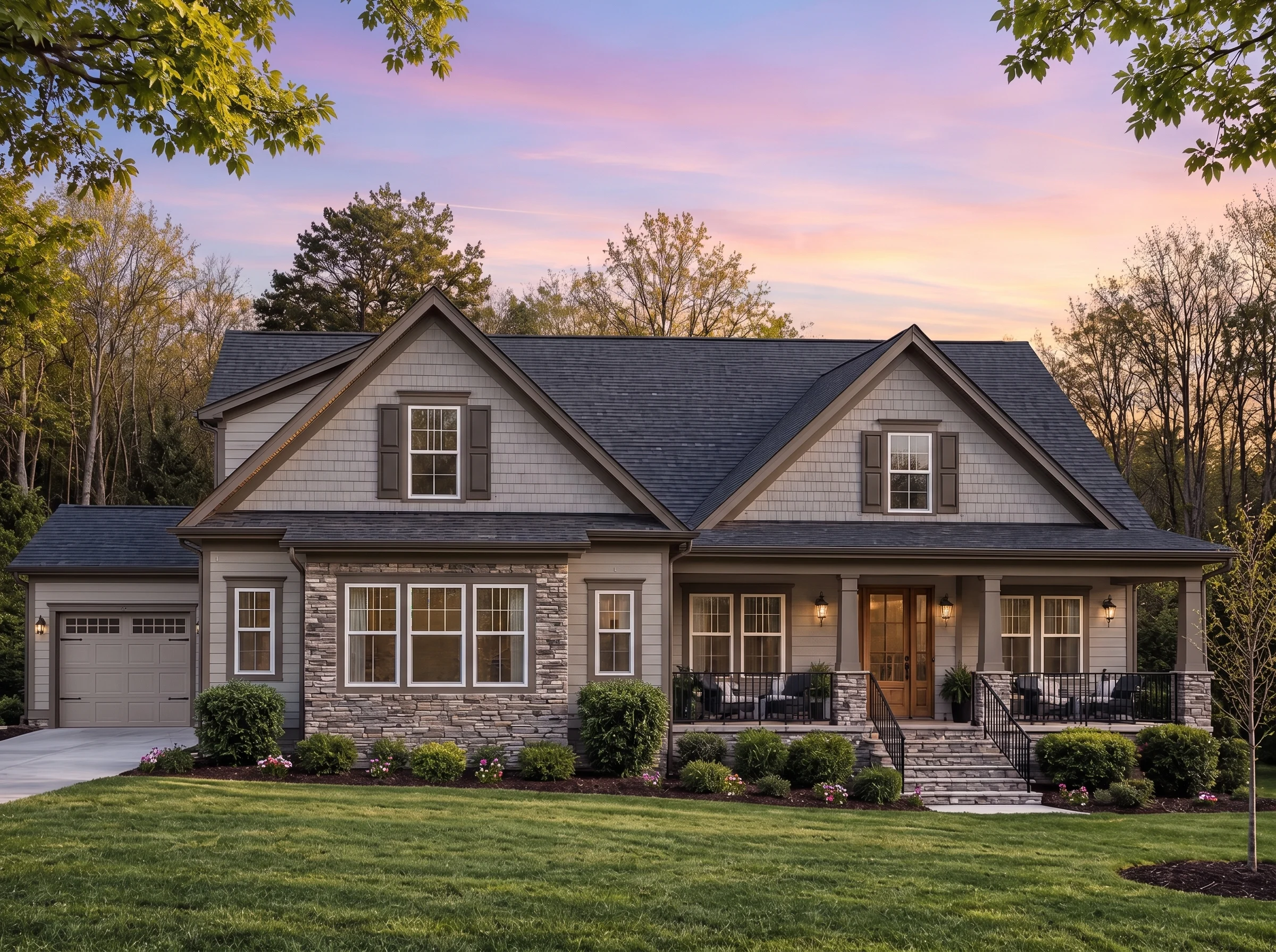 Plan  17-1812 – The Collins Haven |  New American – 3-Bed, 3-Bath, 3,113 SF - Mushroom Taupe, AI-generated exterior concept