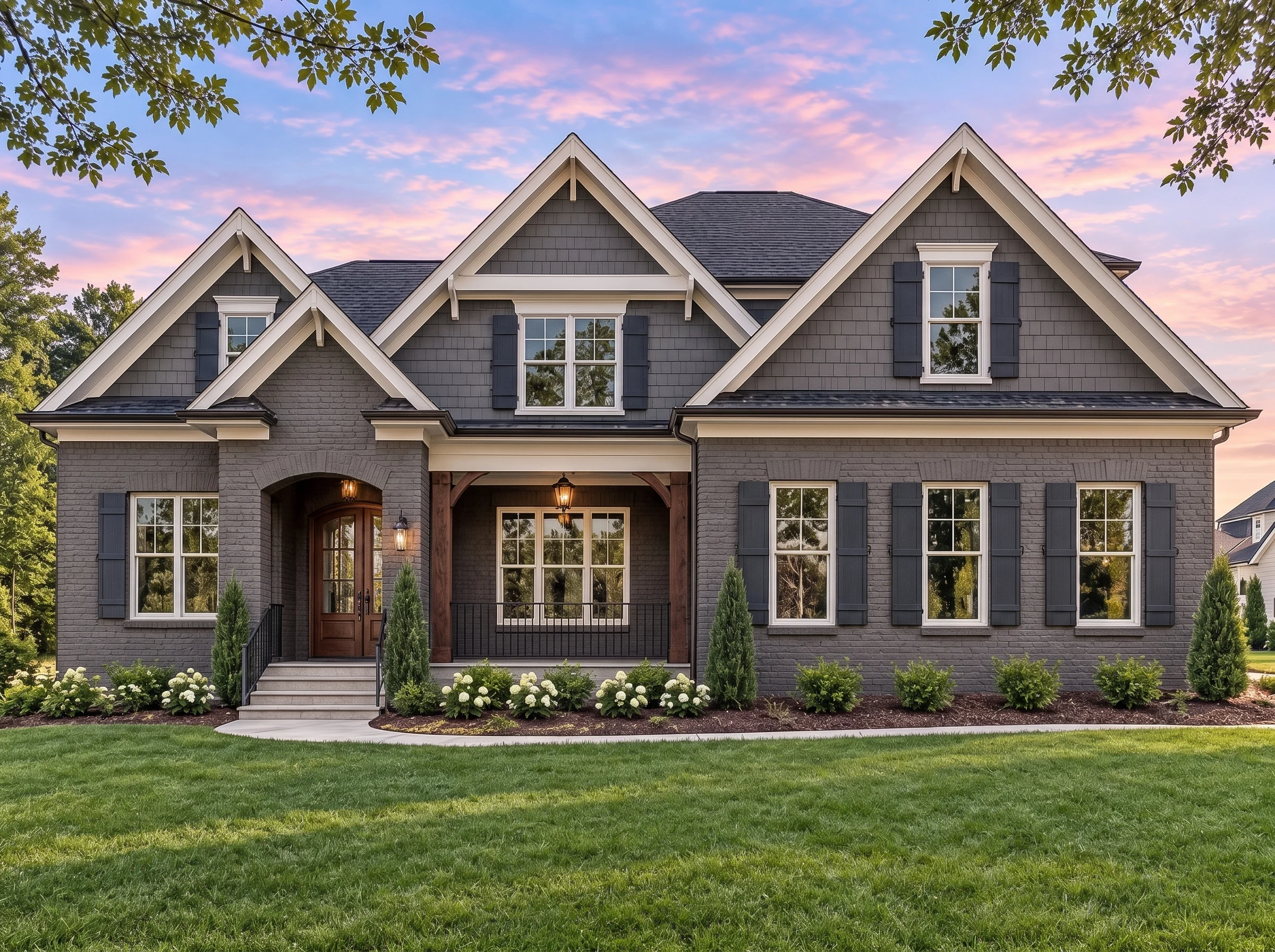 Plan  17-1853B – Ravenloft Manor |  New American – 5-Bed, 3.5-Bath, 3,996 SF - Warm Charcoal, AI-generated exterior concept