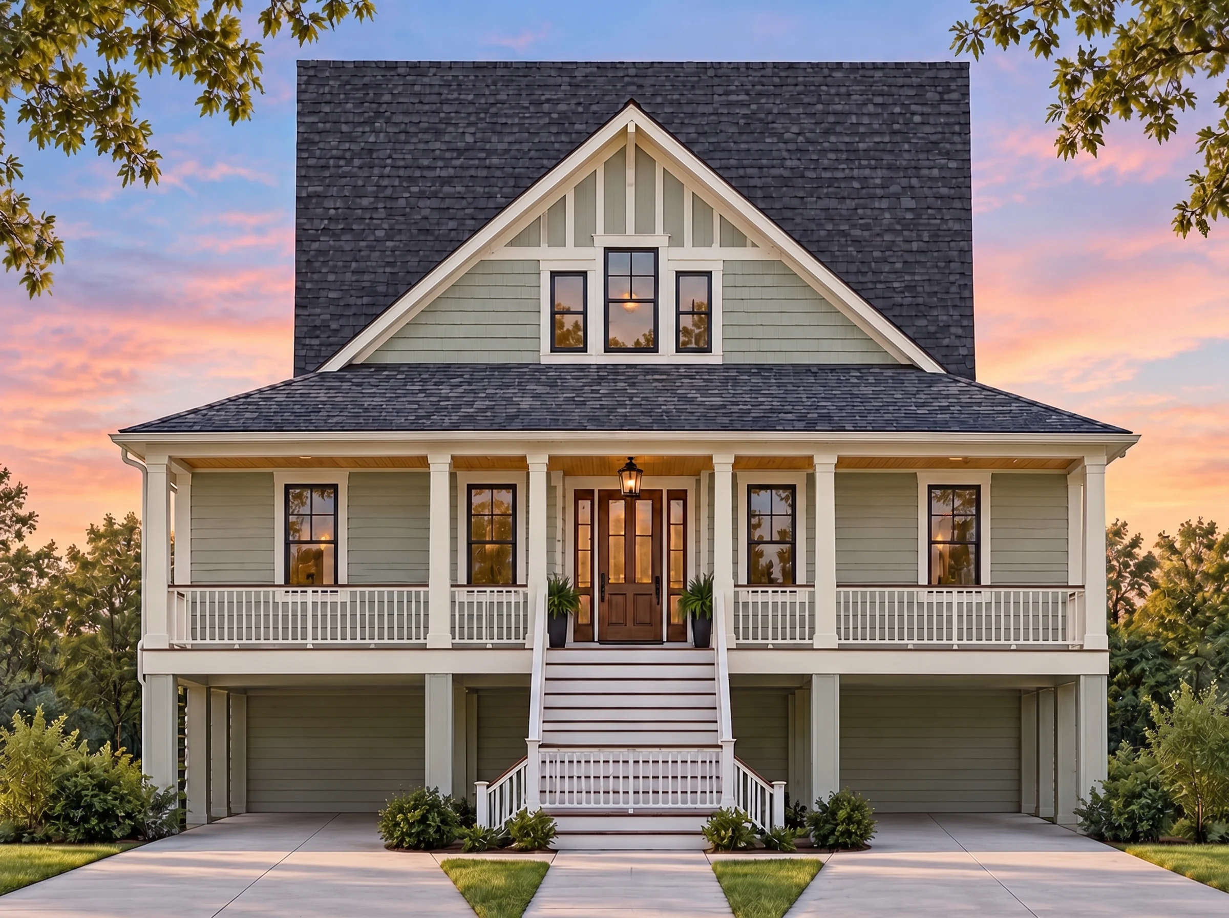Plan  17-2069 – Norfolk Manor |  Cottage – 3-Bed, 3-Bath, 5,693 SF - Muted Sage, AI-generated exterior concept