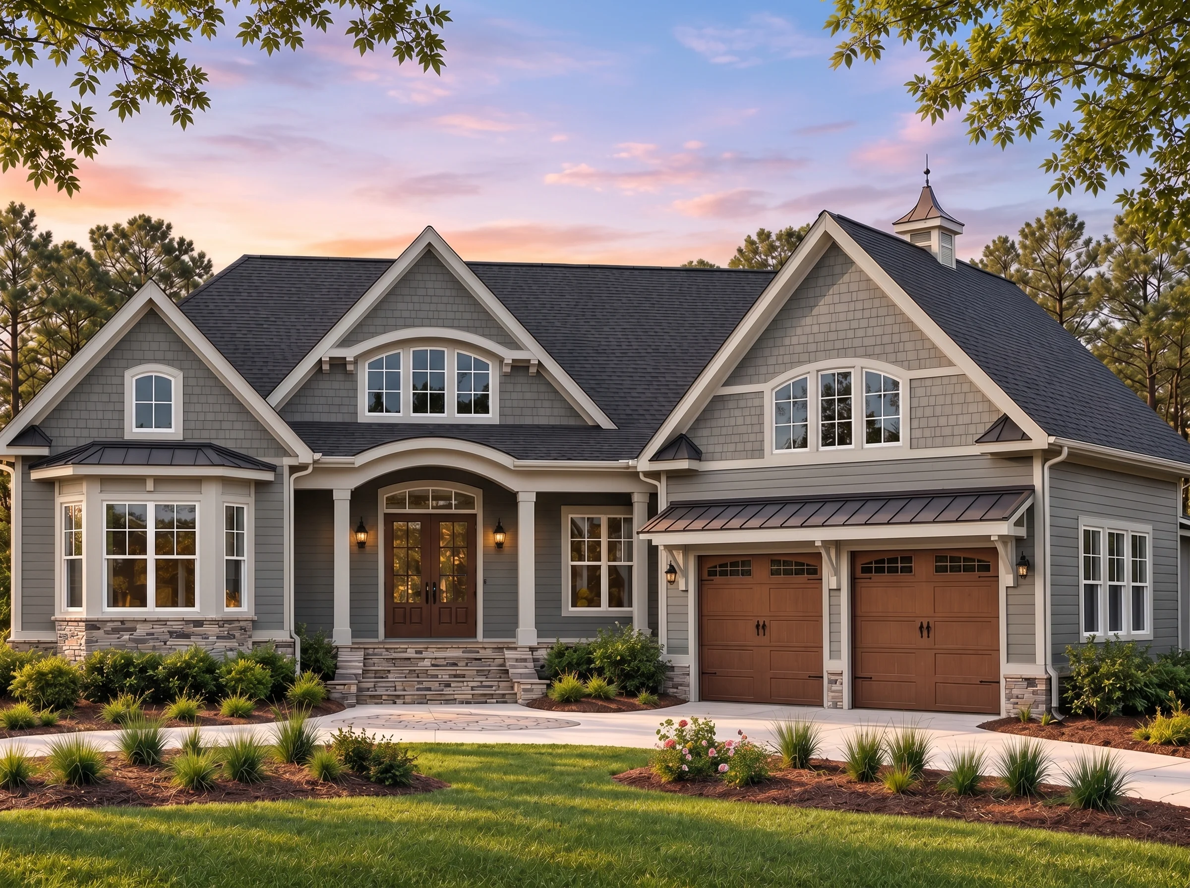 Plan  17-2052 – Carolina Old North |  Shingle Style – 3-Bed, 3.5-Bath, 3,605 SF - Warm Charcoal, AI-generated exterior concept