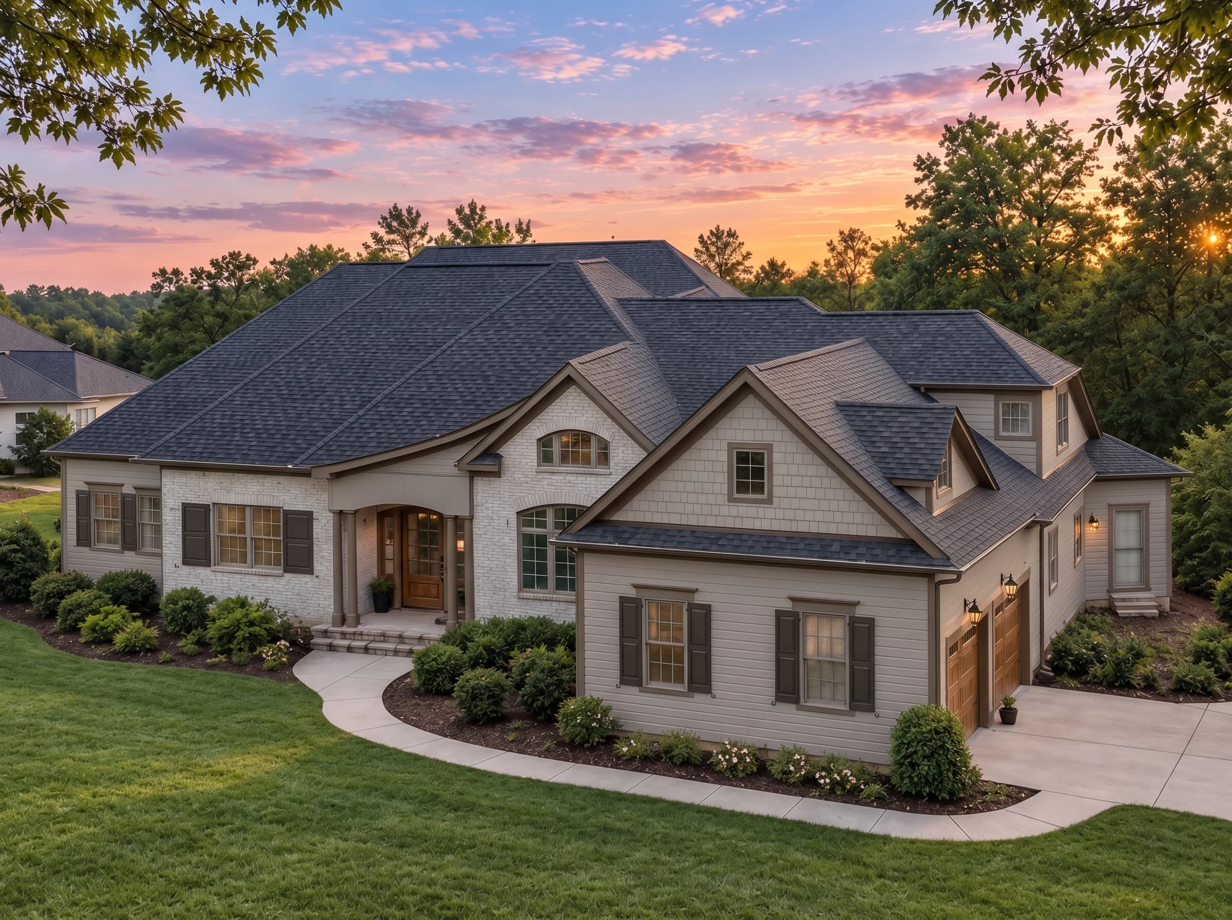 Plan  17-2044 – The Cox Haven |  Traditional – 3-Bed, 2-Bath, 2,968 SF - Mushroom Taupe, AI-generated exterior concept