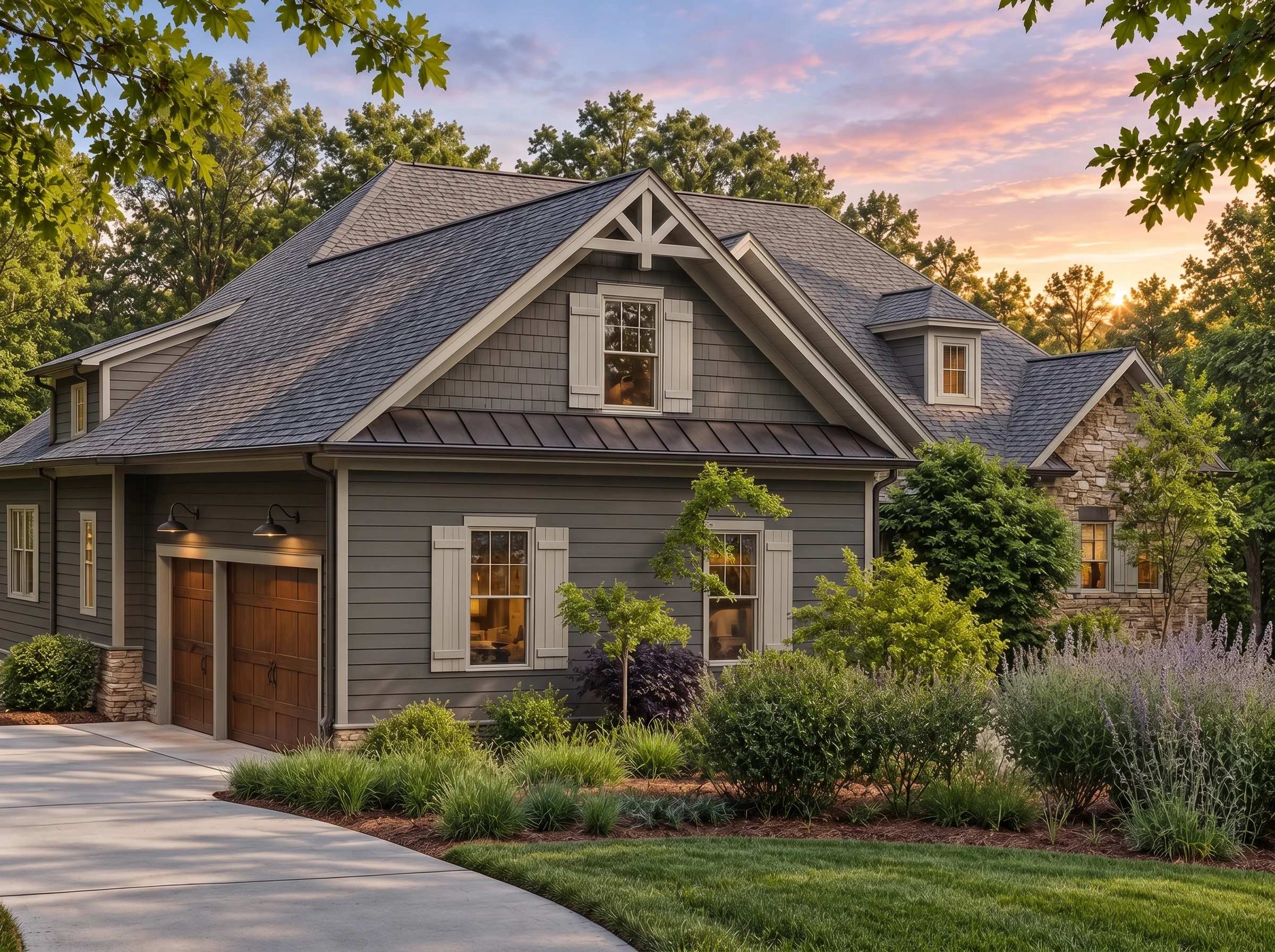 Plan  17-2012 – Aster Creek Manor |  Craftsman – 4-Bed, 3-Bath, 4,887 SF - Warm Charcoal, AI-generated exterior concept