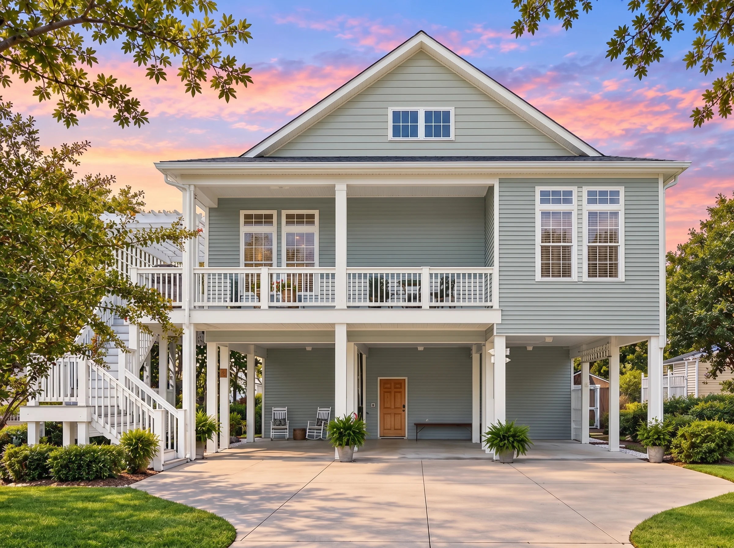 Plan  17-1954 – Murphy Retreat |  Coastal – 2-Bed, 2-Bath, 1,390 SF - Muted Sage, AI-generated exterior concept