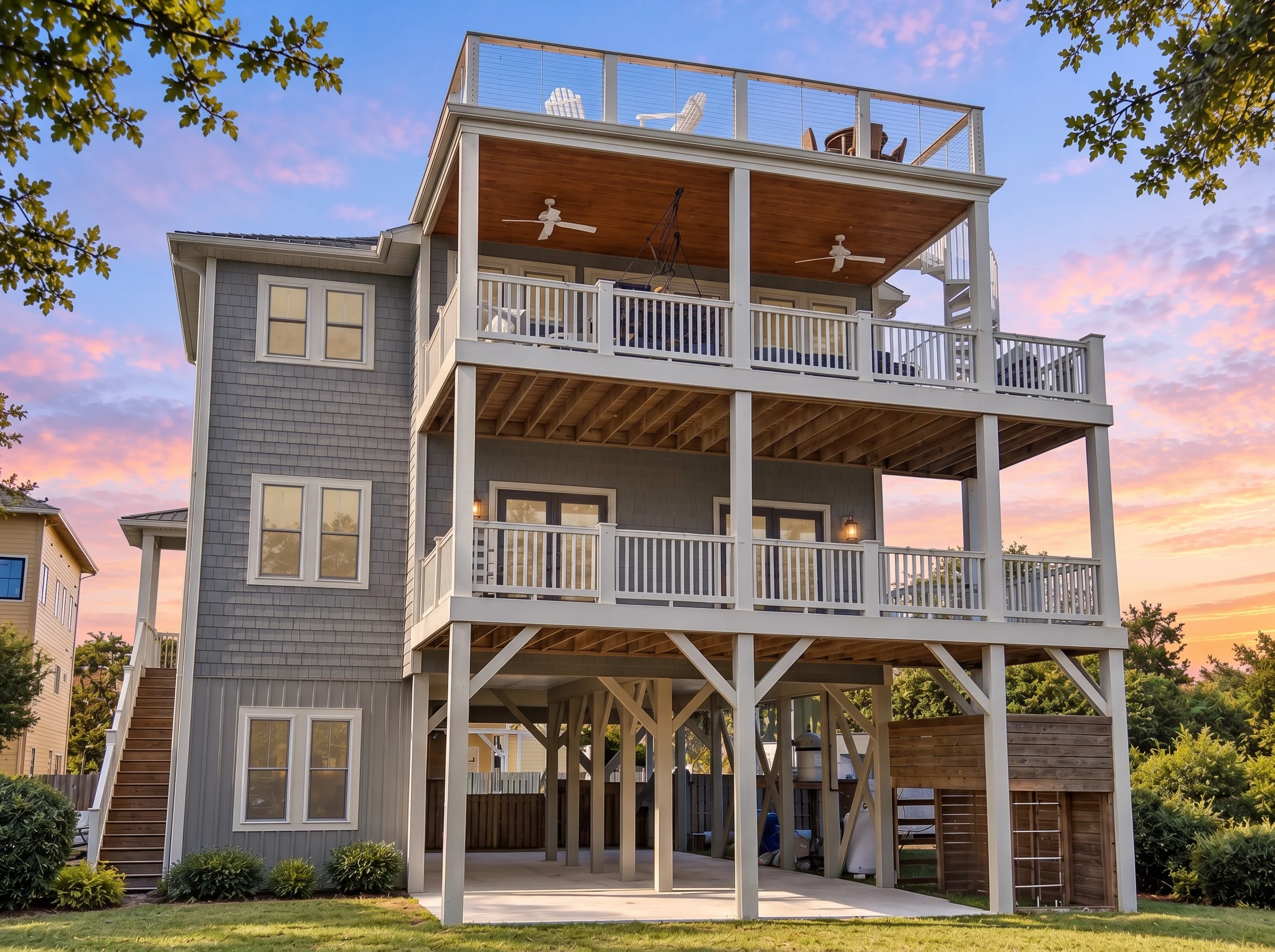 Plan  17-2099 – Gray Meadow |  Coastal – 6-Bed, 5-Bath, 6,098 SF - Warm Charcoal, AI-generated exterior concept