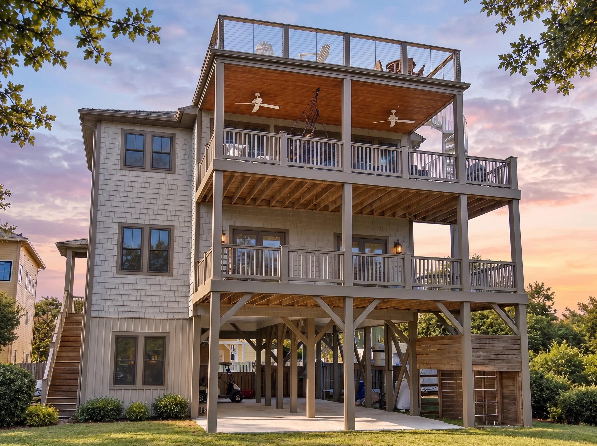 Plan  17-2099 – Gray Meadow |  Coastal – 6-Bed, 5-Bath, 6,098 SF - Mushroom Taupe, AI-generated exterior concept