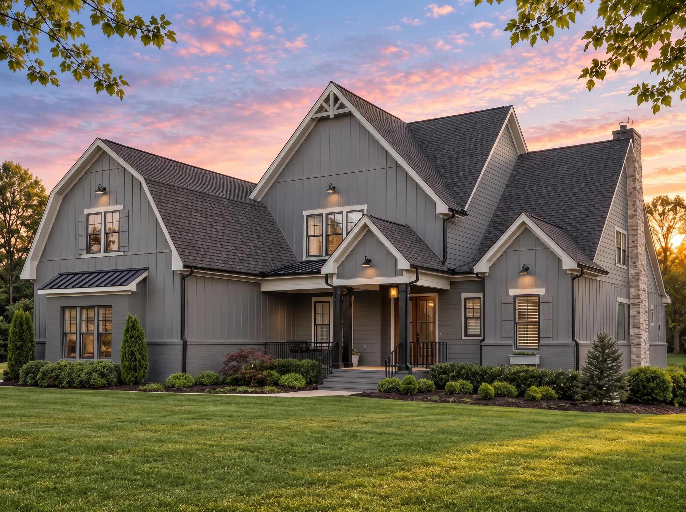 Plan  18-1080 – Barnes Walk | Modern  Farmhouse – 4-Bed, 5-Bath, 4,143 SF - Warm Charcoal, AI-generated exterior concept