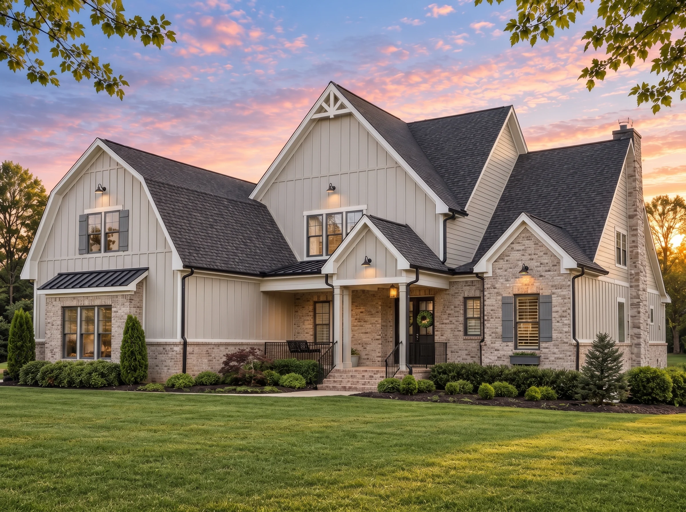 Plan  18-1080 – Barnes Walk | Modern  Farmhouse – 4-Bed, 5-Bath, 4,143 SF - Natural Brick, AI-generated exterior concept