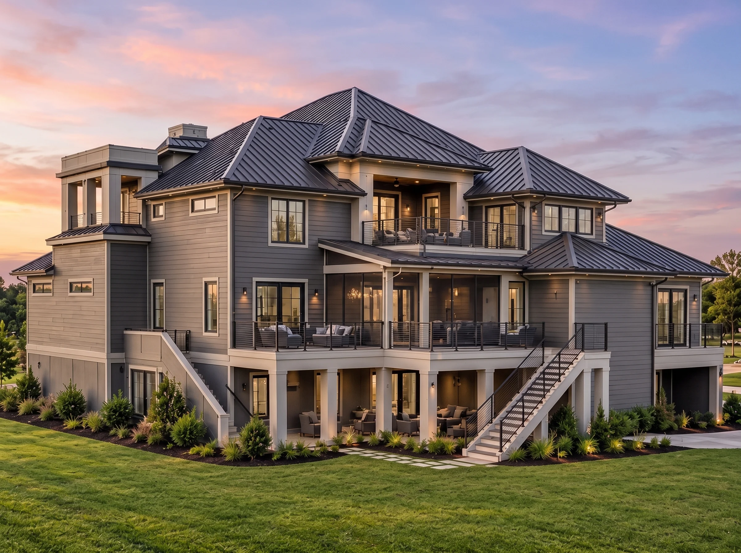 Plan  17-2159 – Brooks Retreat |  Coastal Contemporary – 4-Bed, 5-Bath, 4,863 SF - Warm Charcoal, AI-generated exterior concept