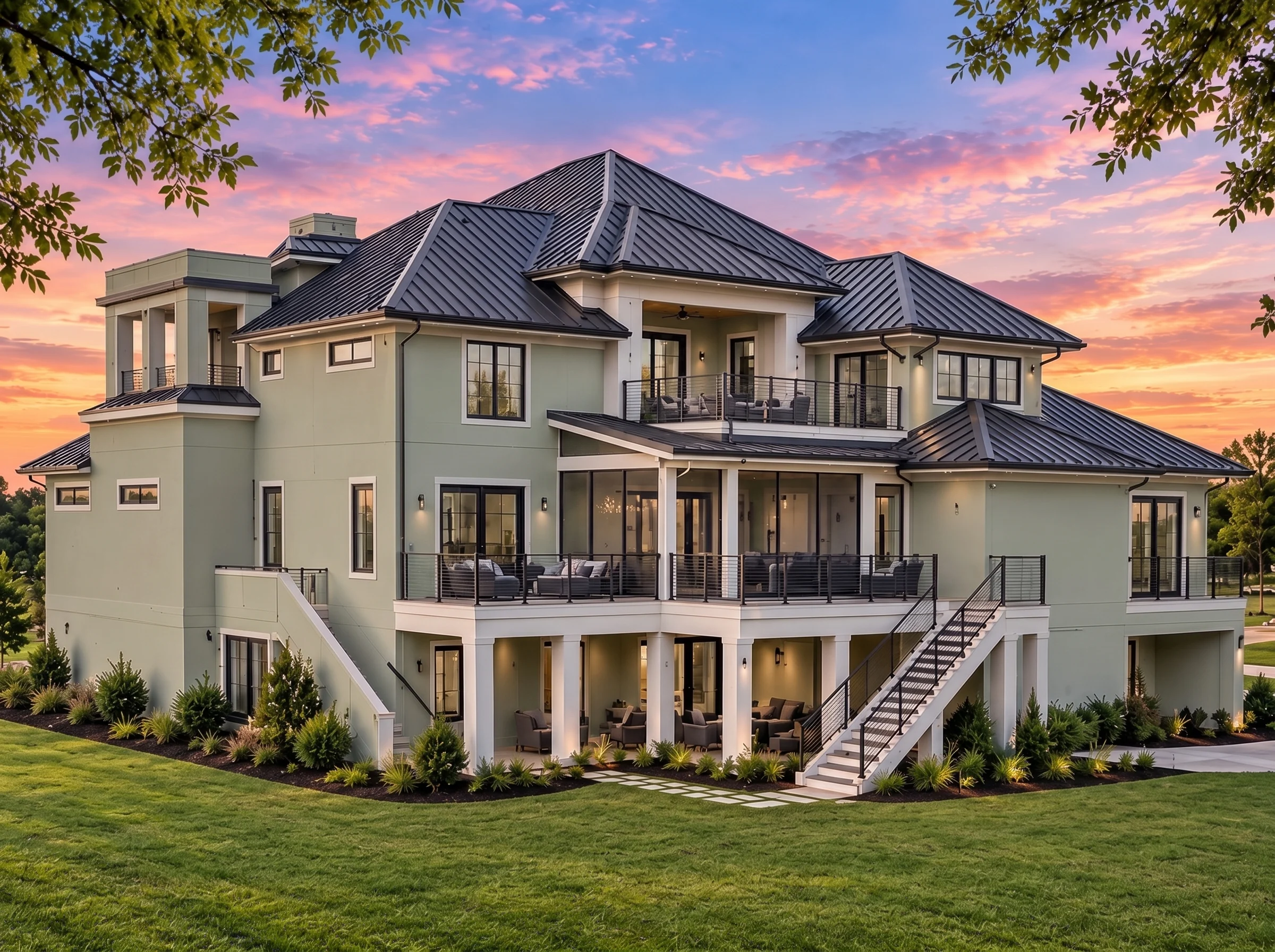 Plan  17-2159 – Brooks Retreat |  Coastal Contemporary – 4-Bed, 5-Bath, 4,863 SF - Muted Sage, AI-generated exterior concept