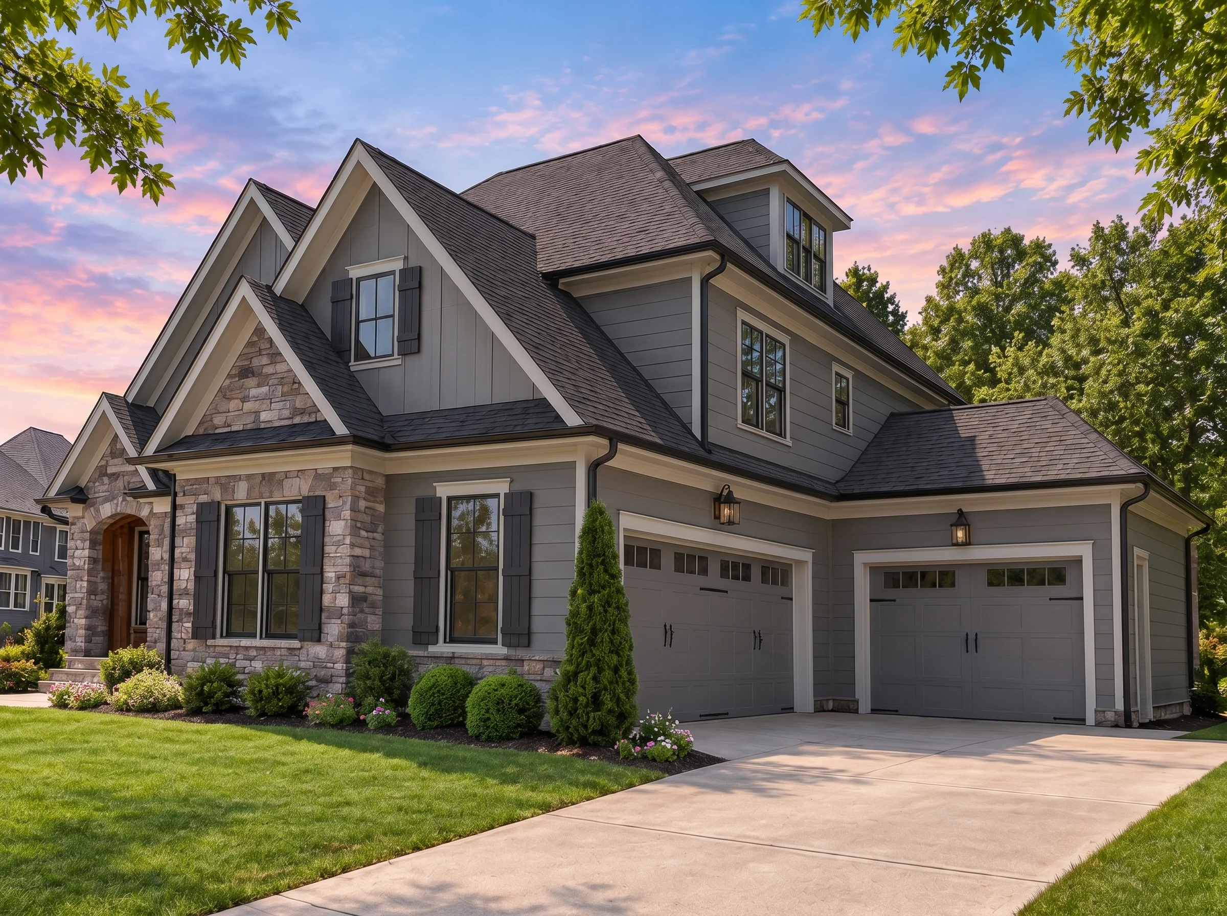 Plan  17-2141 – Utah Basin | New  American – 4-Bed, 3.5-Bath, 1,725 SF - Warm Charcoal, AI-generated exterior concept