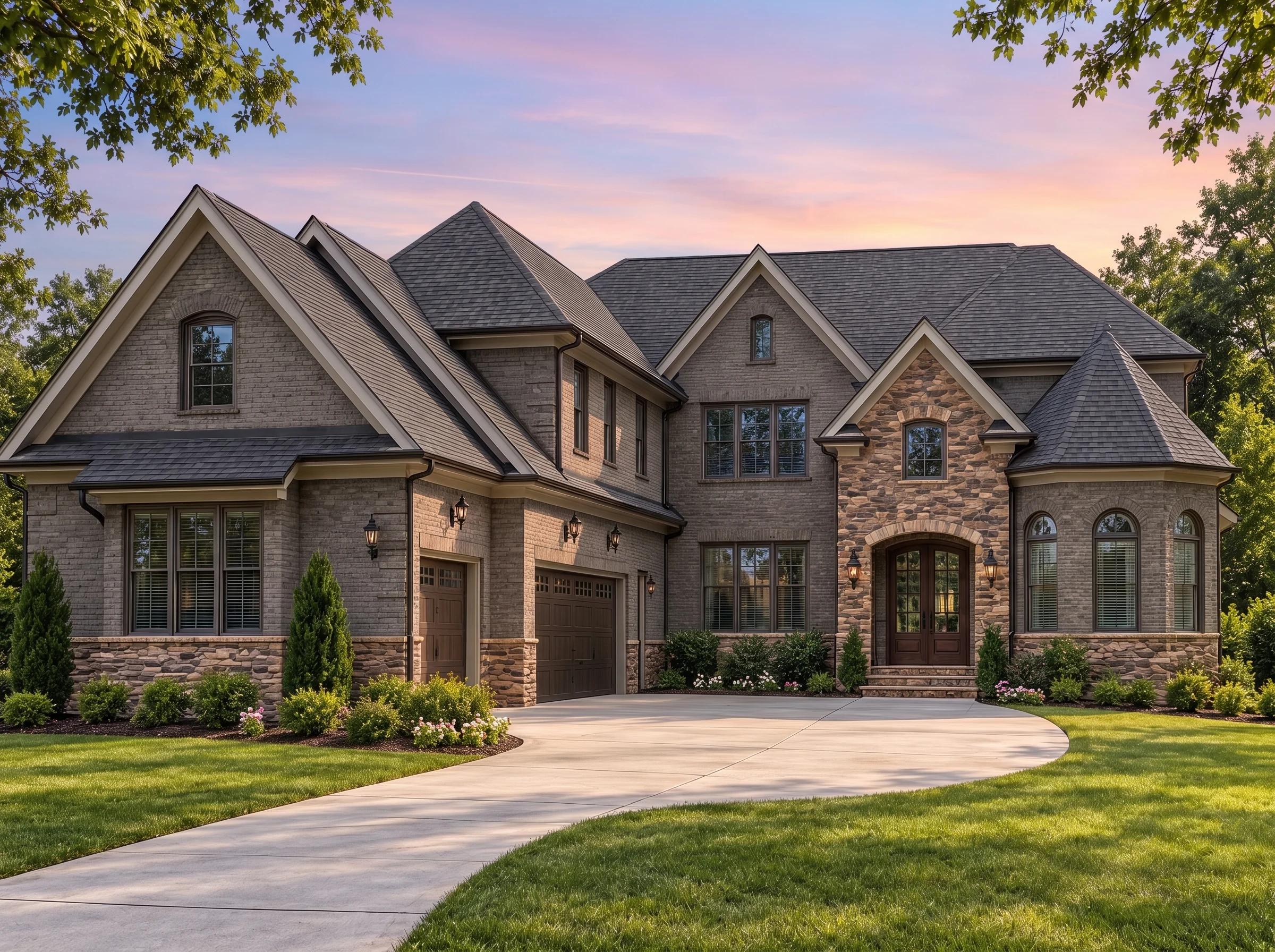 Plan  17-2135 – The Watson Manor |  European Traditional – 5-Bed, 5-Bath, 5,958 SF - Warm Charcoal, AI-generated exterior concept