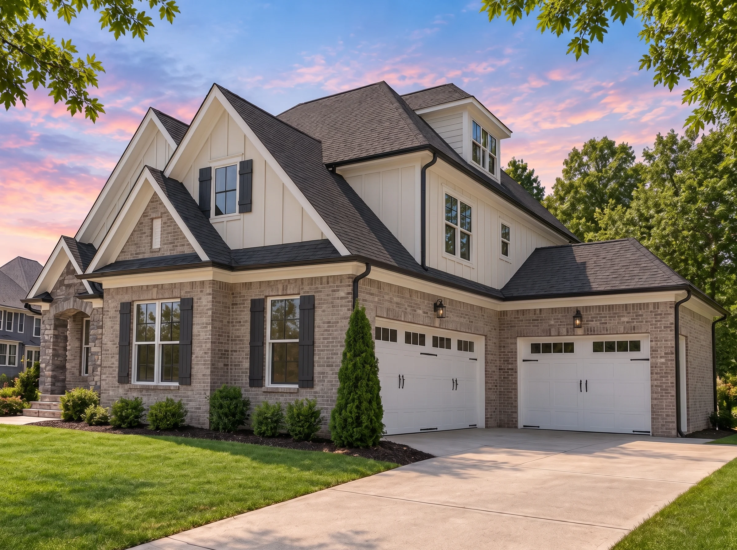 Plan  17-2141 – Utah Basin | New  American – 4-Bed, 3.5-Bath, 1,725 SF - Natural Brick, AI-generated exterior concept