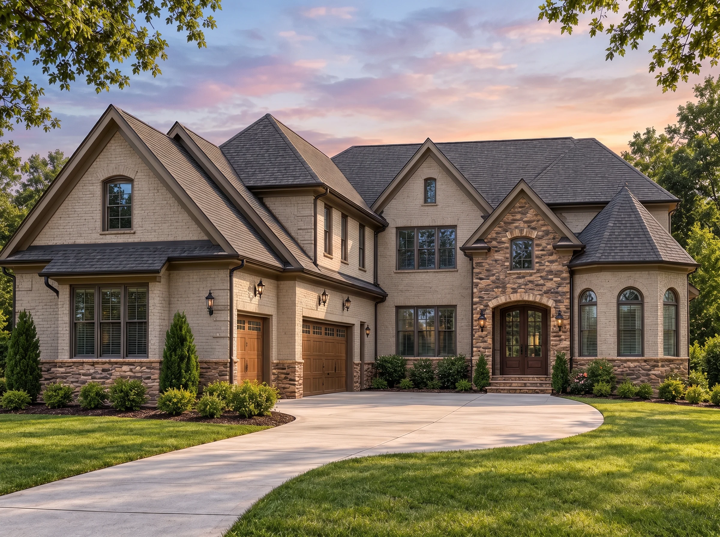 Plan  17-2135 – The Watson Manor |  European Traditional – 5-Bed, 5-Bath, 5,958 SF - Mushroom Taupe, AI-generated exterior concept