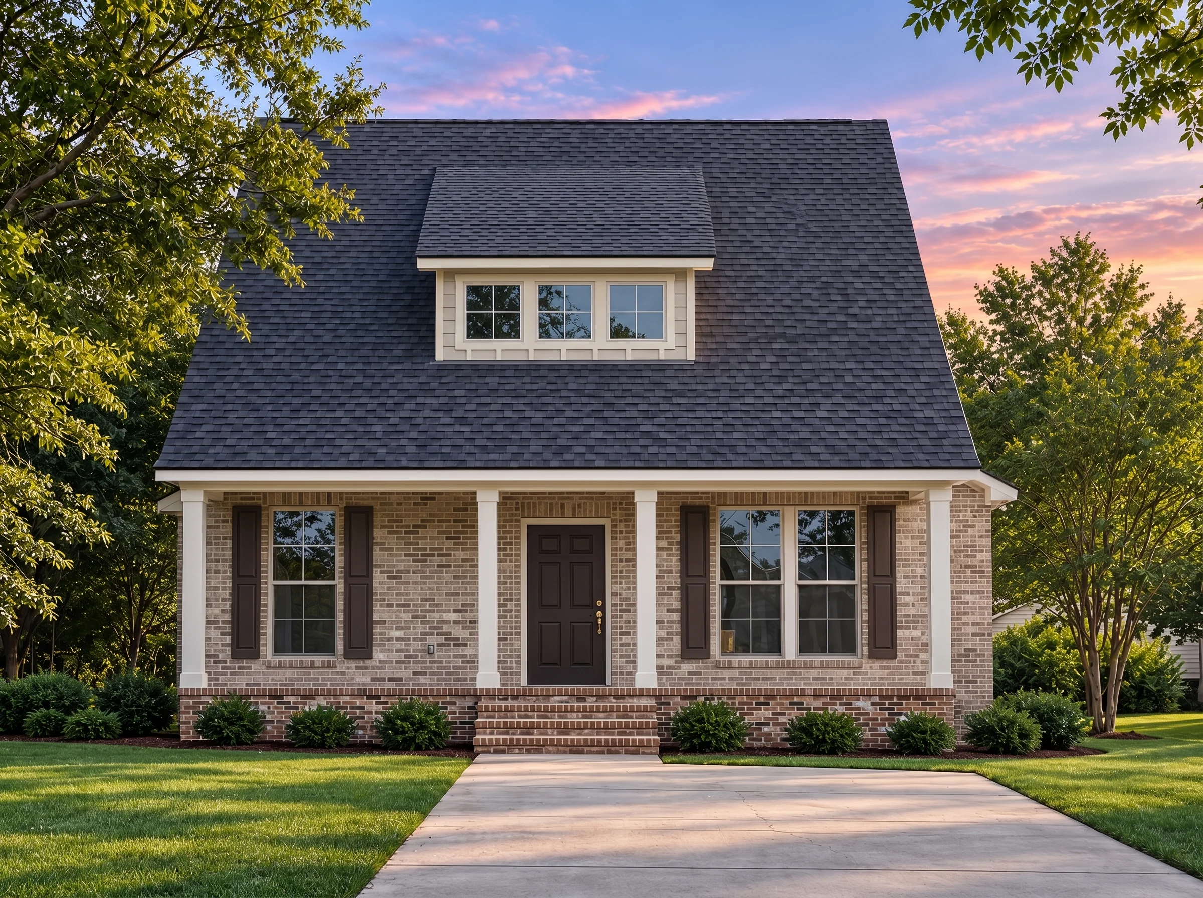 Plan  17-2123 – Aster Woods House |  Cape Cod – 3-Bed, 2.5-Bath, 5,029 SF - Natural Brick, AI-generated exterior concept