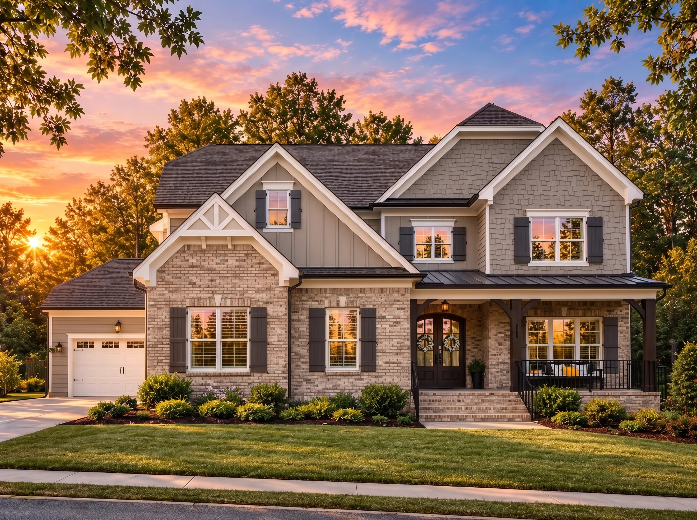 Plan  18-1191 – Aster Oak Place |  New American – 5-Bed, 5-Bath, 3,981 SF - Natural Brick, AI-generated exterior concept