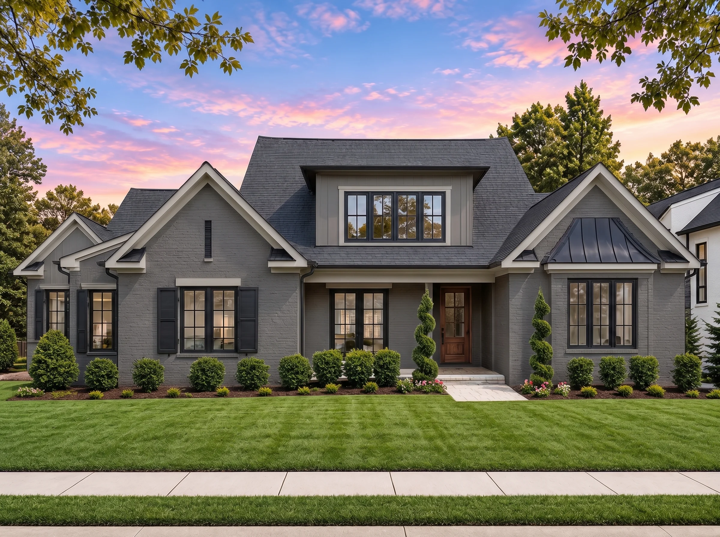 Plan  18-1179 – Aster Bluff Residence  | Modern Farmhouse – 5-Bed, 5-Bath, 4,914 SF - Warm Charcoal, AI-generated exterior concept