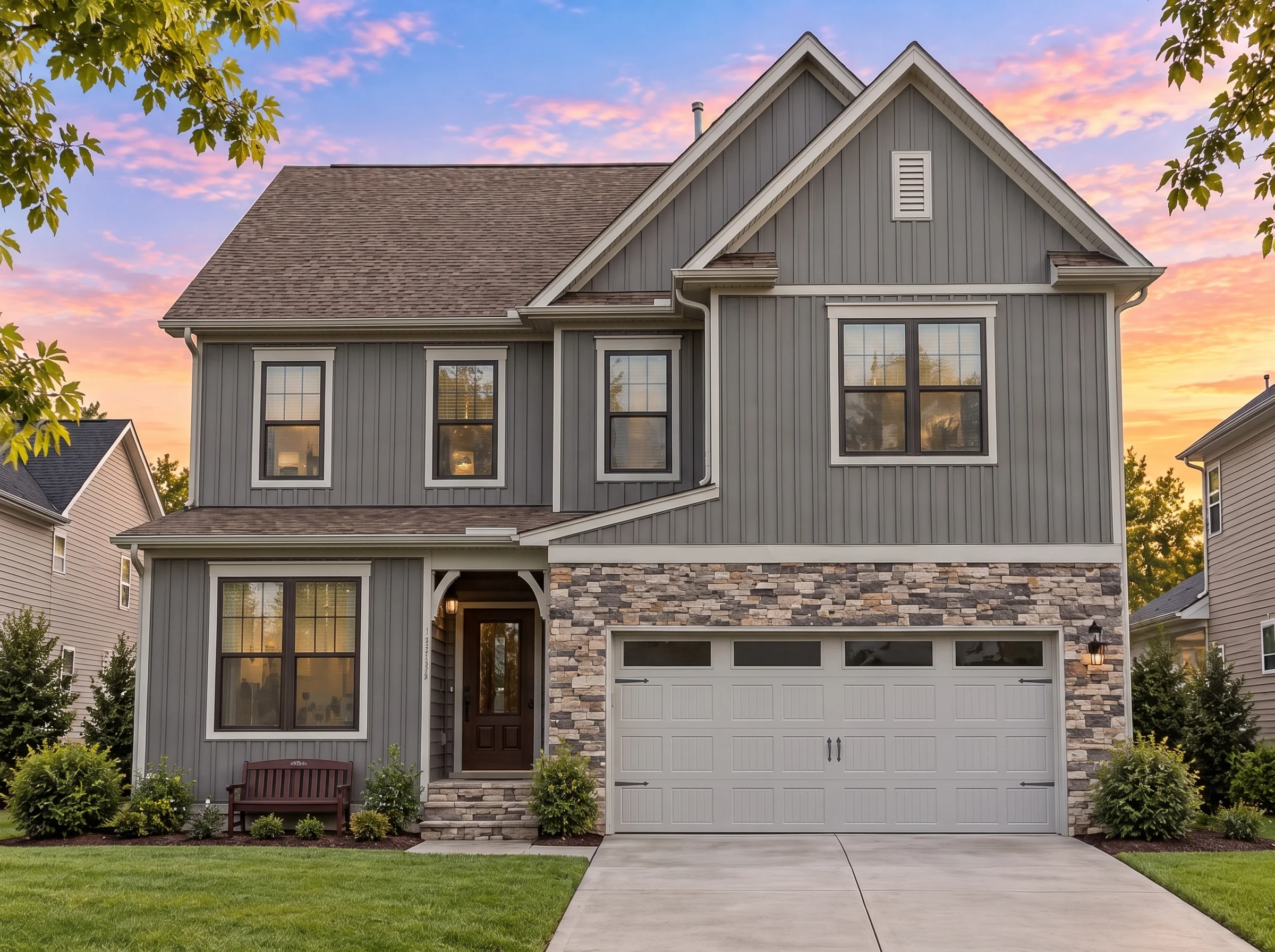 Plan  18-1165 – Aster Summit Place |  New American – 4-Bed, 3-Bath, 4,071 SF - Warm Charcoal, AI-generated exterior concept