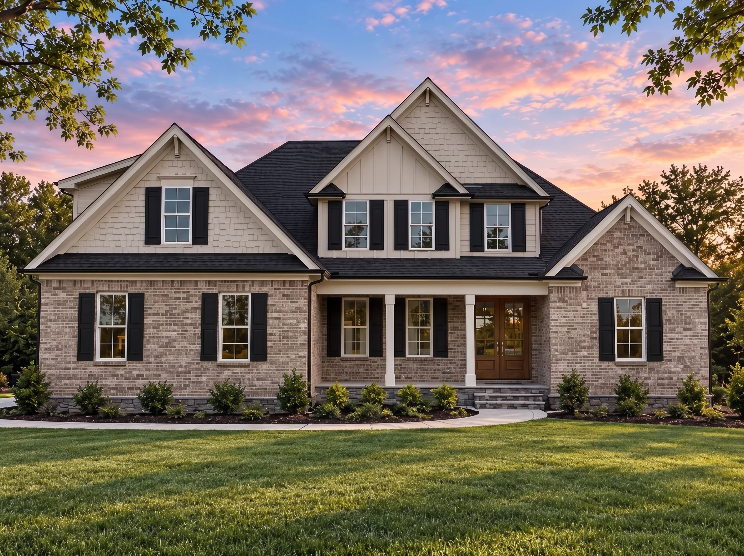 Plan  18-1173 – Aster Crest Estate |  New American – 4-Bed, 3.5-Bath, 2,806 SF - Natural Brick, AI-generated exterior concept
