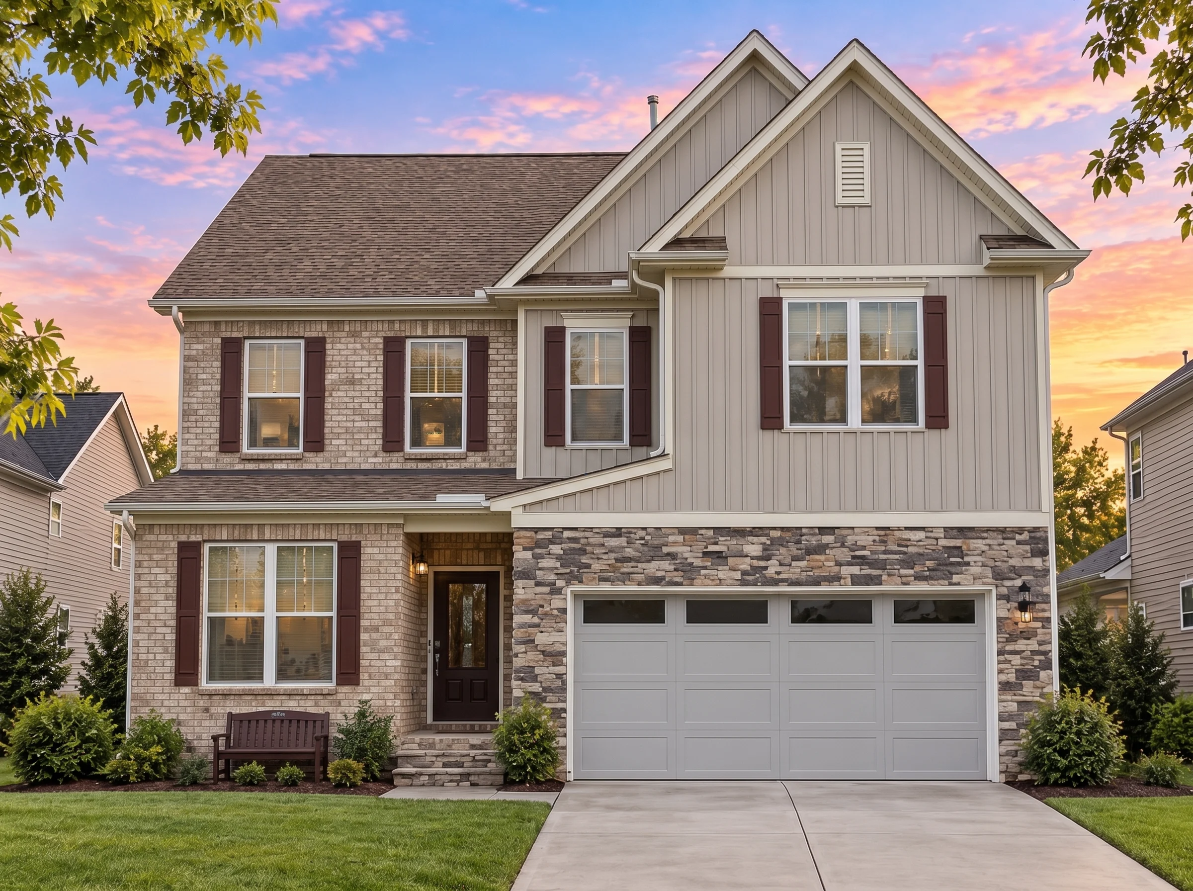 Plan  18-1165 – Aster Summit Place |  New American – 4-Bed, 3-Bath, 4,071 SF - Natural Brick, AI-generated exterior concept