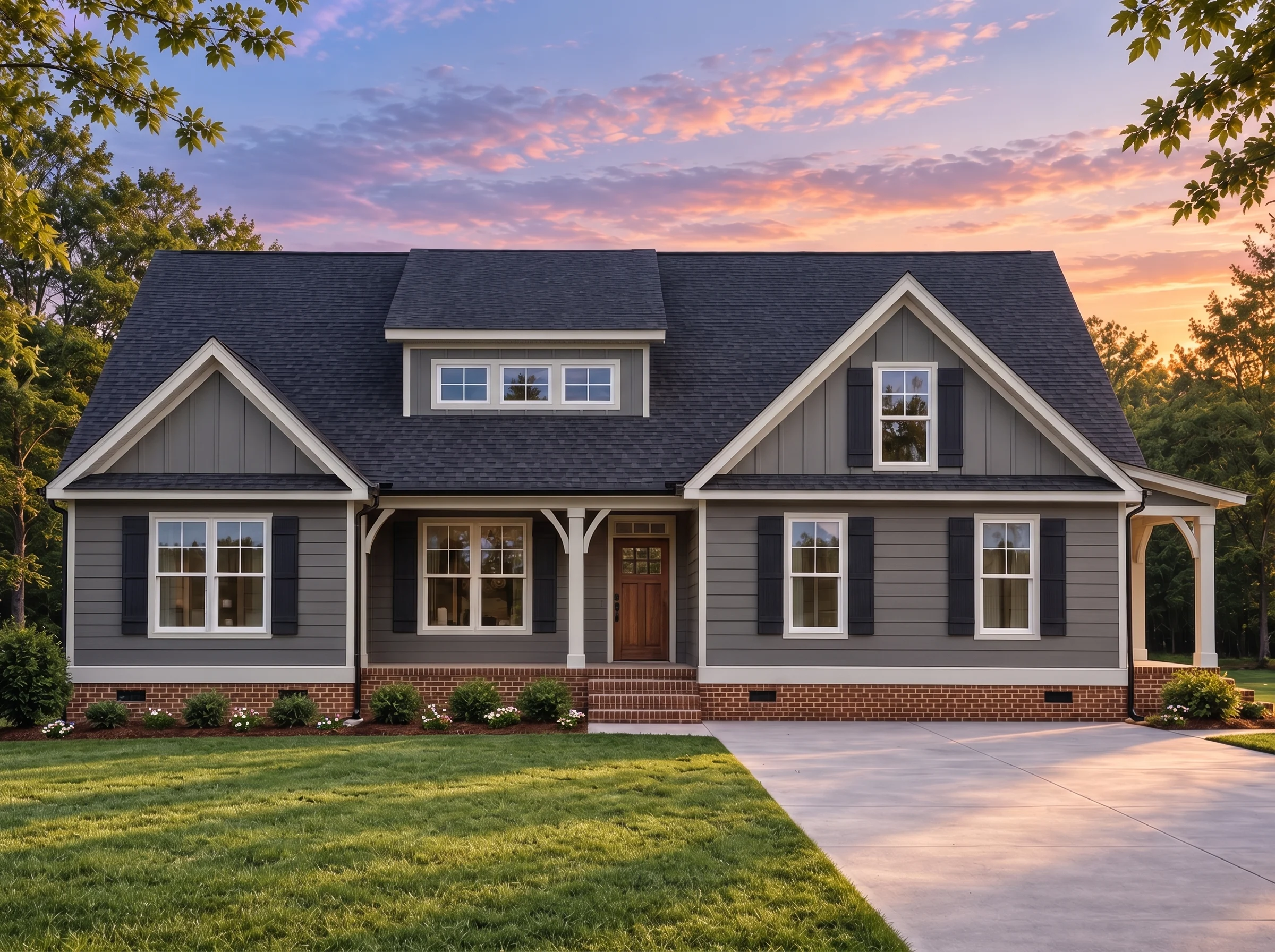 Plan  18-1241 – Auburn Creek Estate  | Modern Farmhouse – 3-Bed, 2-Bath, 2,262 SF - Warm Charcoal, AI-generated exterior concept