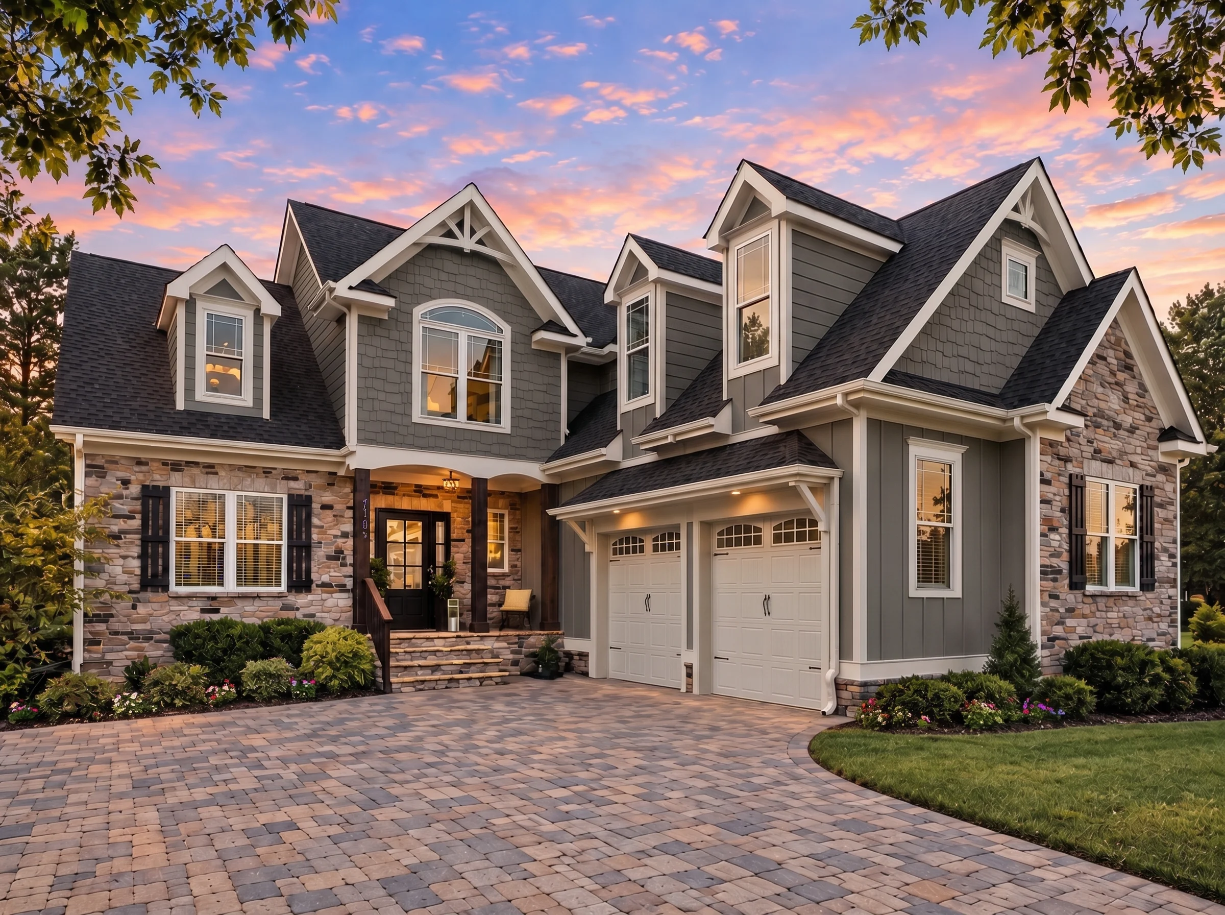 Plan  18-1304 – Butler Lodge | New  American – 3-Bed, 3-Bath, 2,482 SF - Warm Charcoal, AI-generated exterior concept