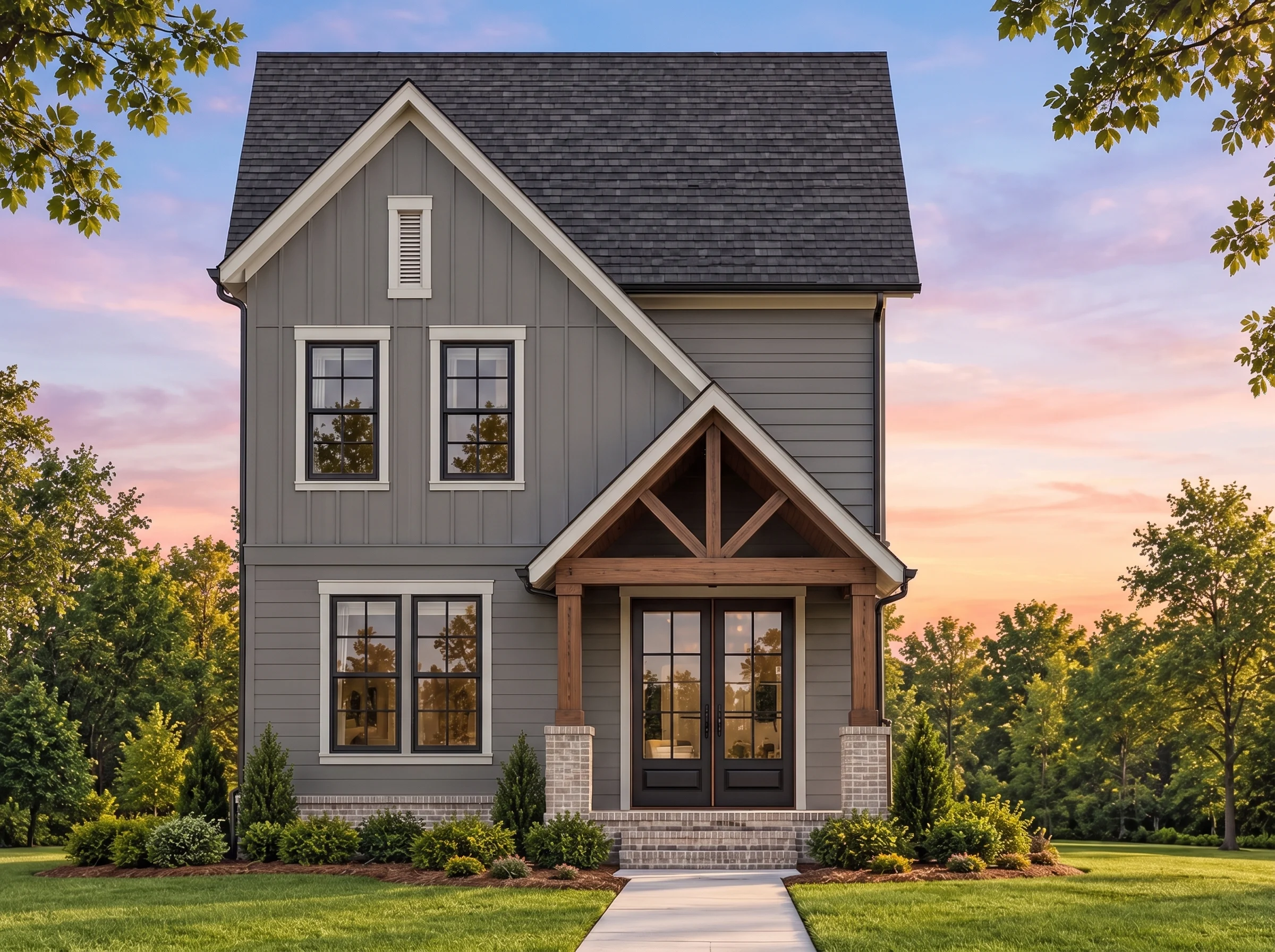 Plan  18-1286 – The Washington Station  | Modern Traditional – 3-Bed, 2.5-Bath, 2,512 SF - Warm Charcoal, AI-generated exterior concept