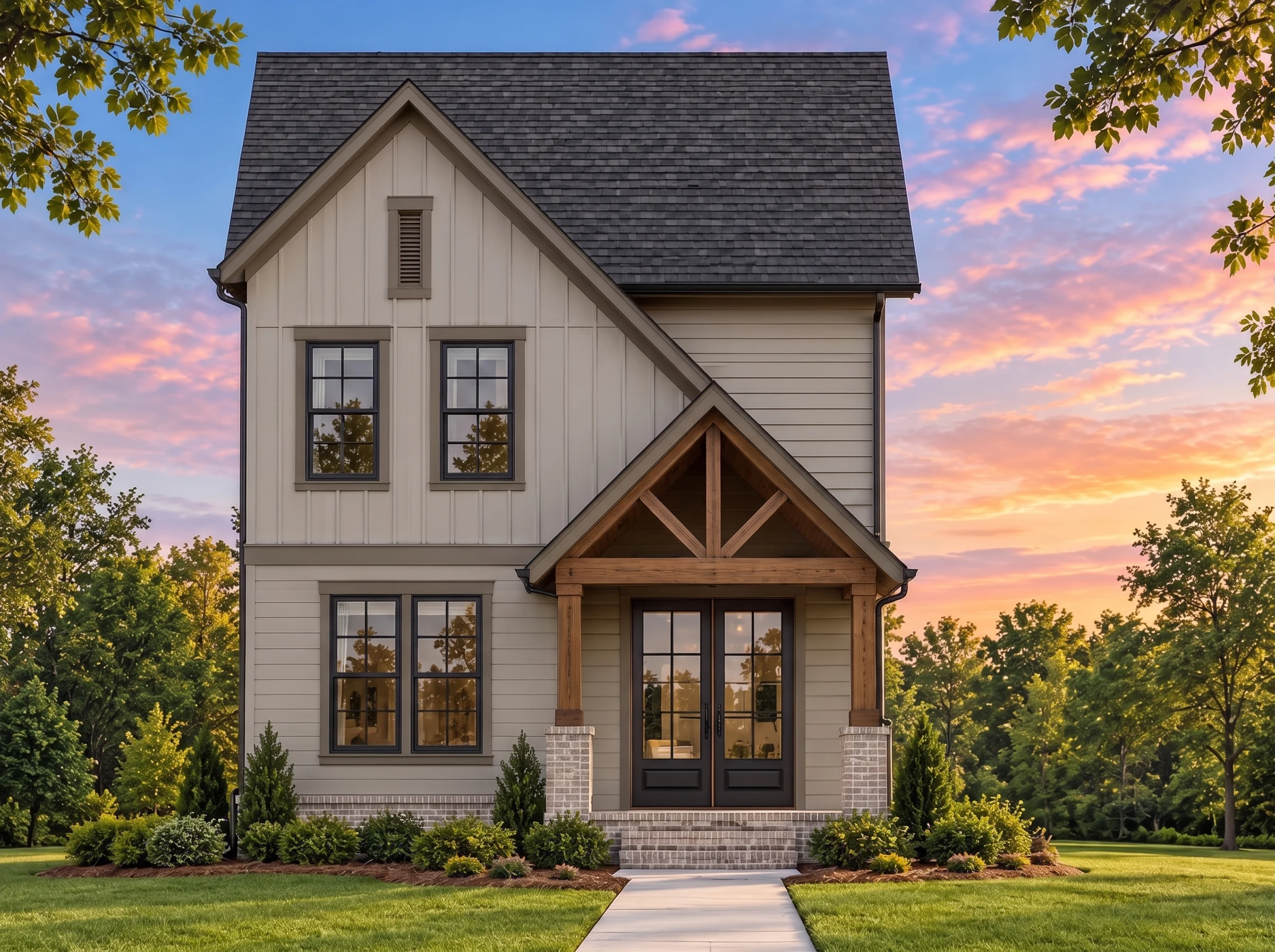 Plan  18-1286 – The Washington Station  | Modern Traditional – 3-Bed, 2.5-Bath, 2,512 SF - Mushroom Taupe, AI-generated exterior concept