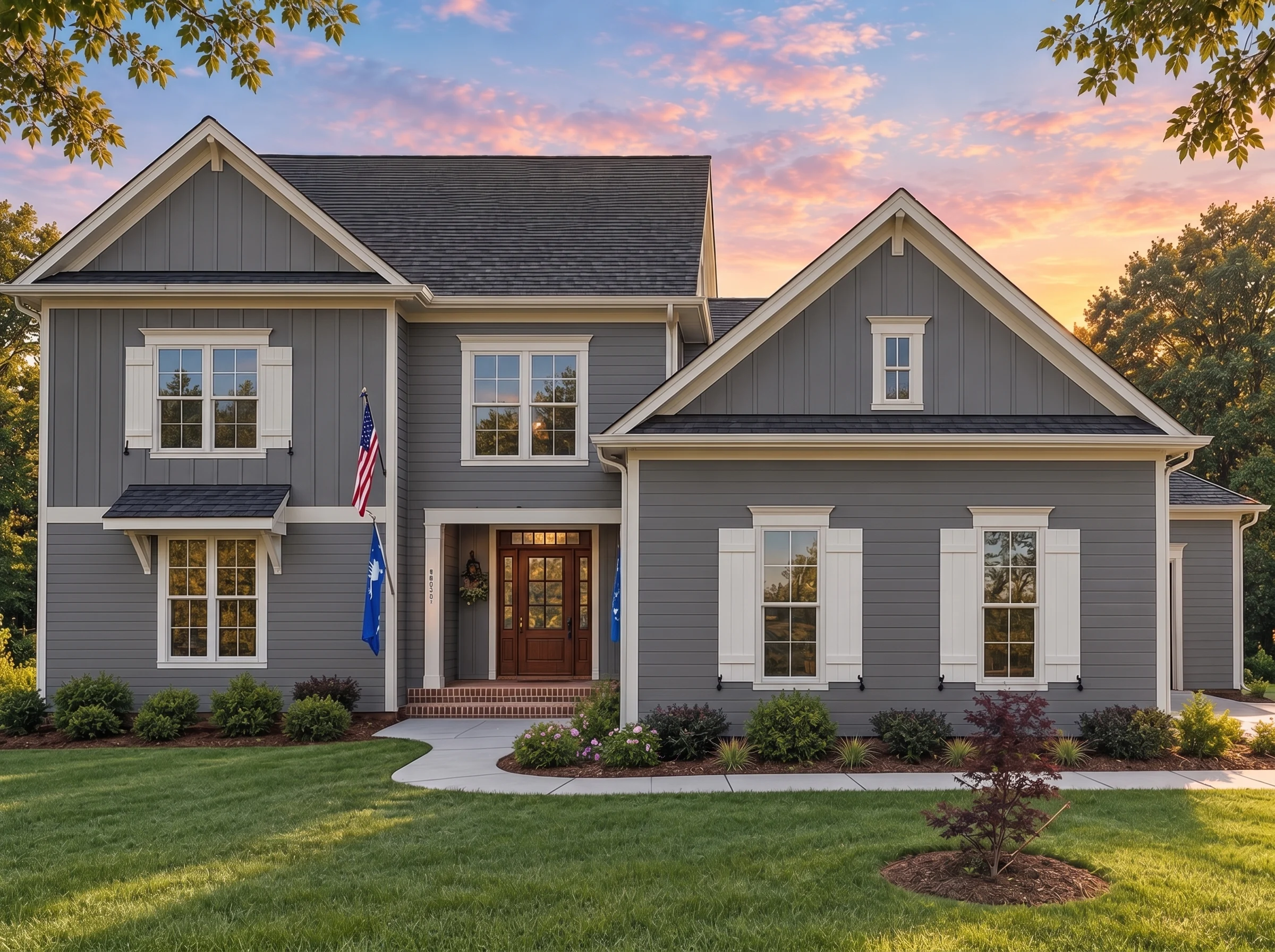 Plan  18-1360 – Aster Landing Cottage  | New American – 3-Bed, 2-Bath, 4,033 SF - Warm Charcoal, AI-generated exterior concept
