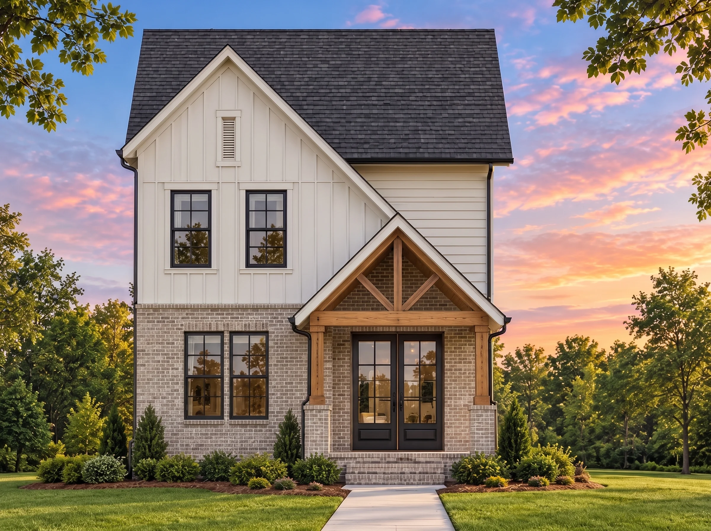 Plan  18-1286 – The Washington Station  | Modern Traditional – 3-Bed, 2.5-Bath, 2,512 SF - Natural Brick, AI-generated exterior concept