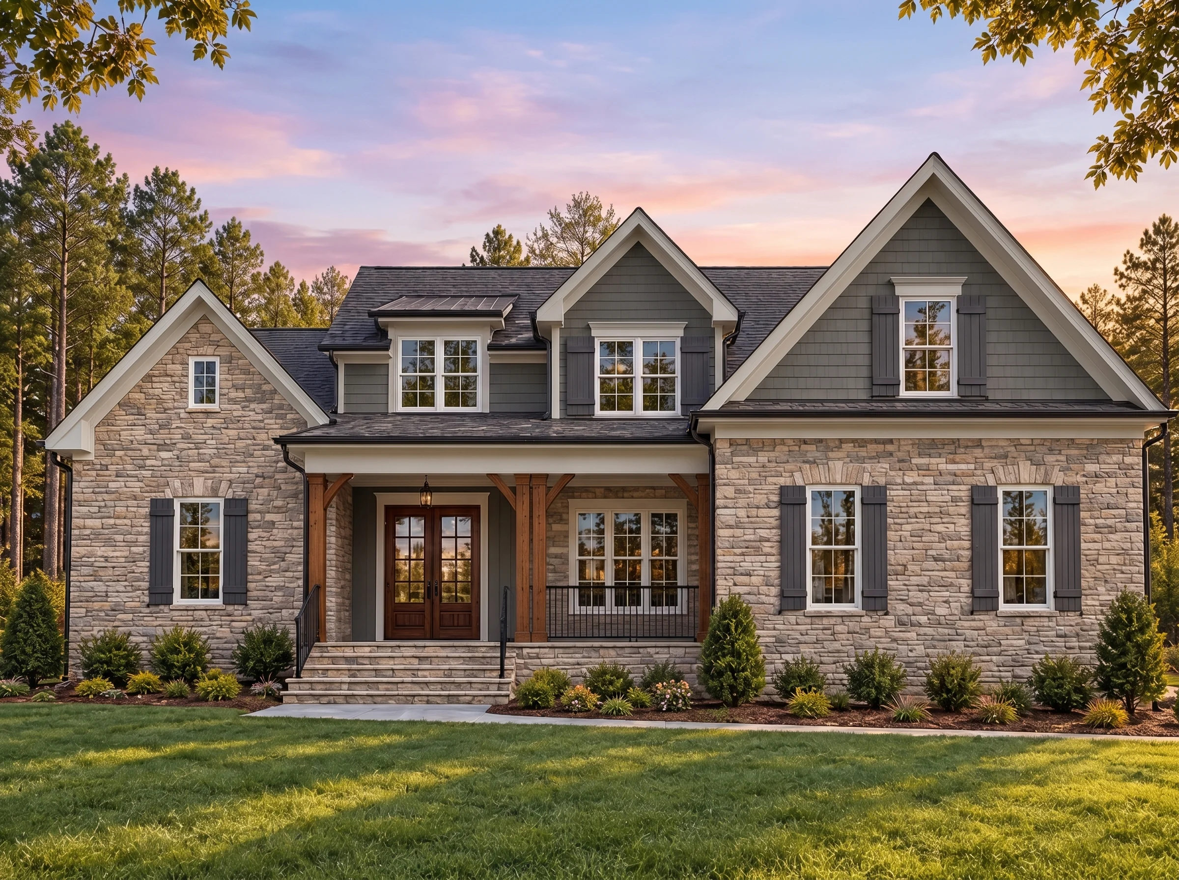 Plan  18-1381 – The Alexander Estate  | New American – 4-Bed, 5-Bath, 3,347 SF - Warm Charcoal, AI-generated exterior concept