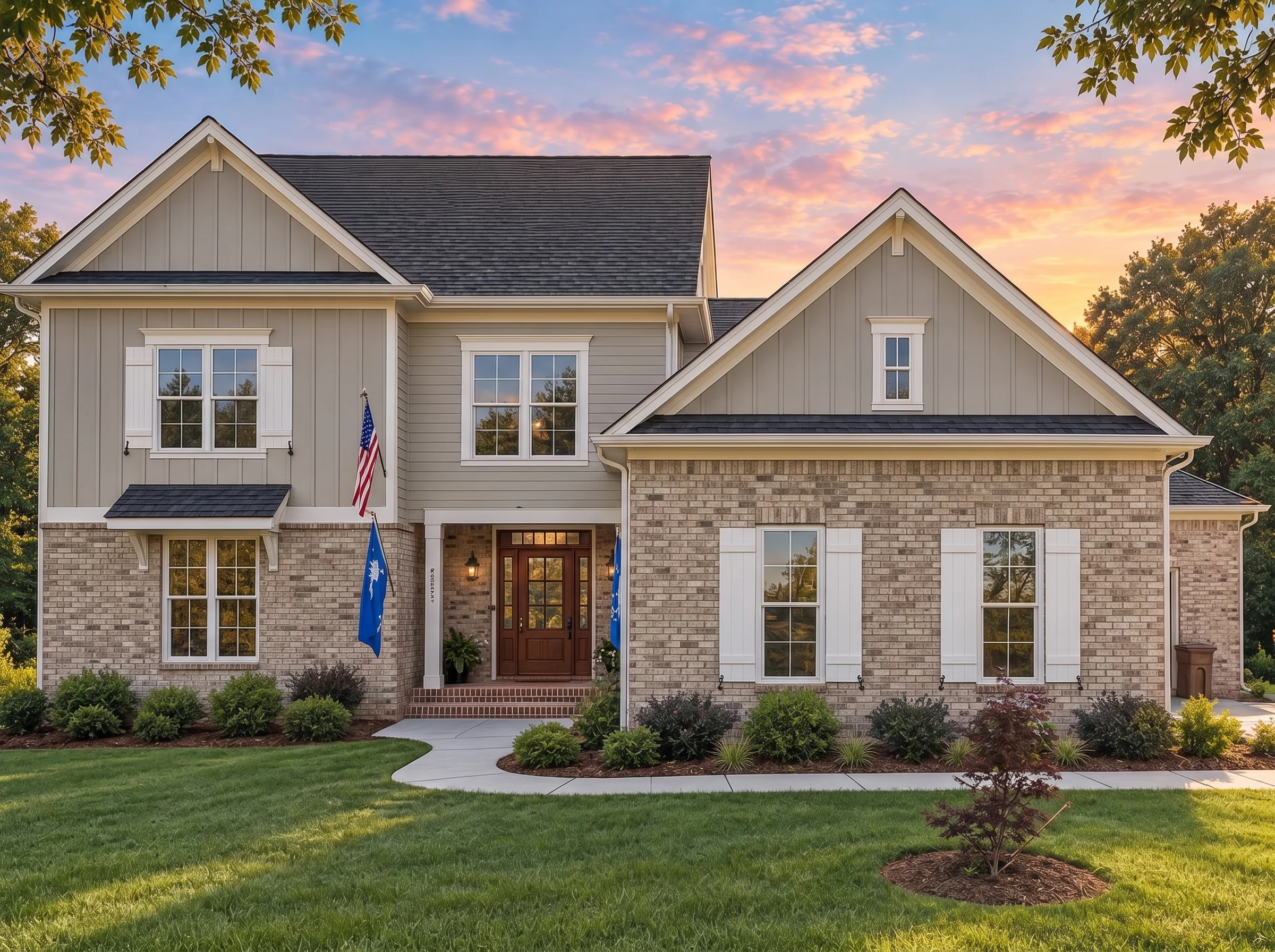 Plan  18-1360 – Aster Landing Cottage  | New American – 3-Bed, 2-Bath, 4,033 SF - Natural Brick, AI-generated exterior concept