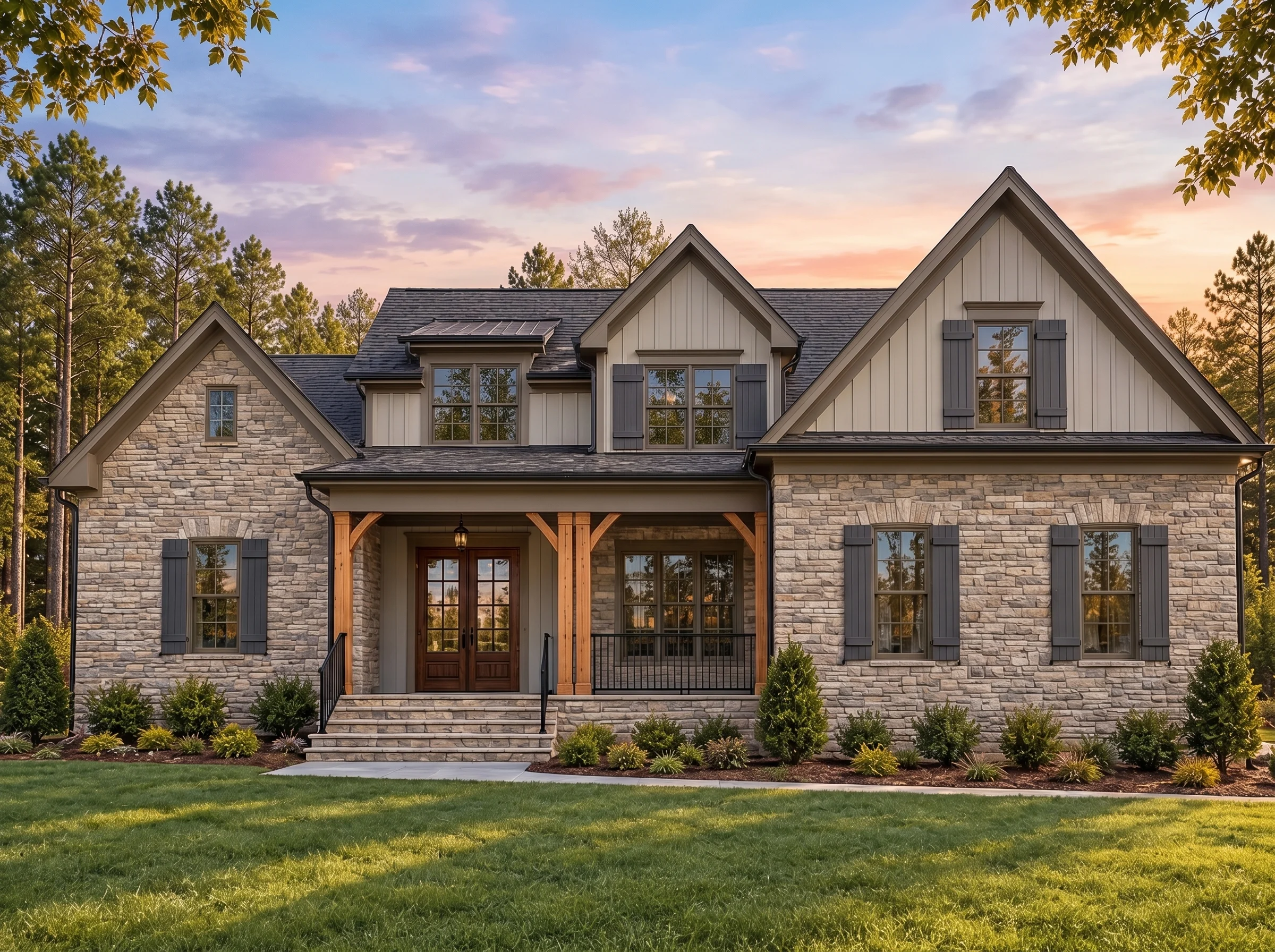 Plan  18-1381 – The Alexander Estate  | New American – 4-Bed, 5-Bath, 3,347 SF - Mushroom Taupe, AI-generated exterior concept