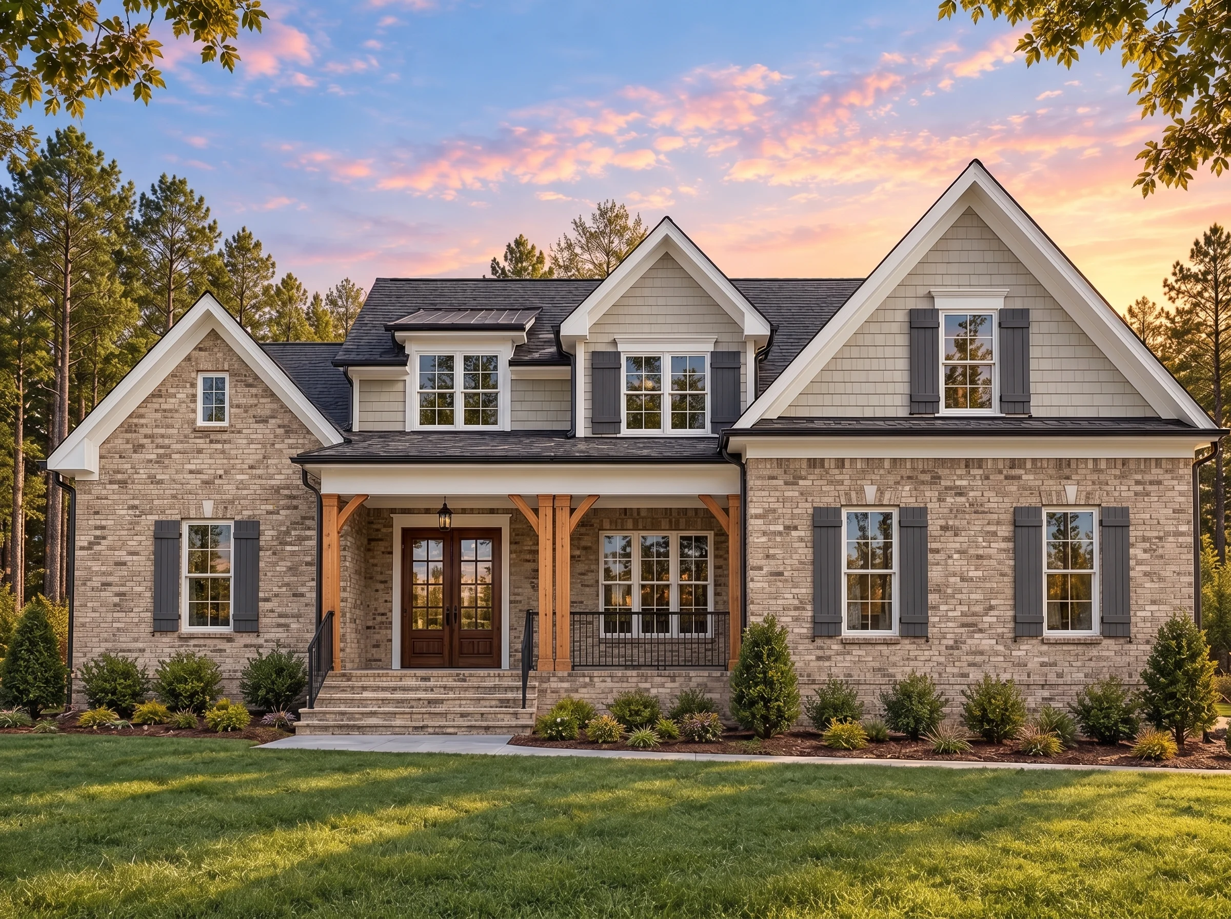Plan  18-1381 – The Alexander Estate  | New American – 4-Bed, 5-Bath, 3,347 SF - Natural Brick, AI-generated exterior concept