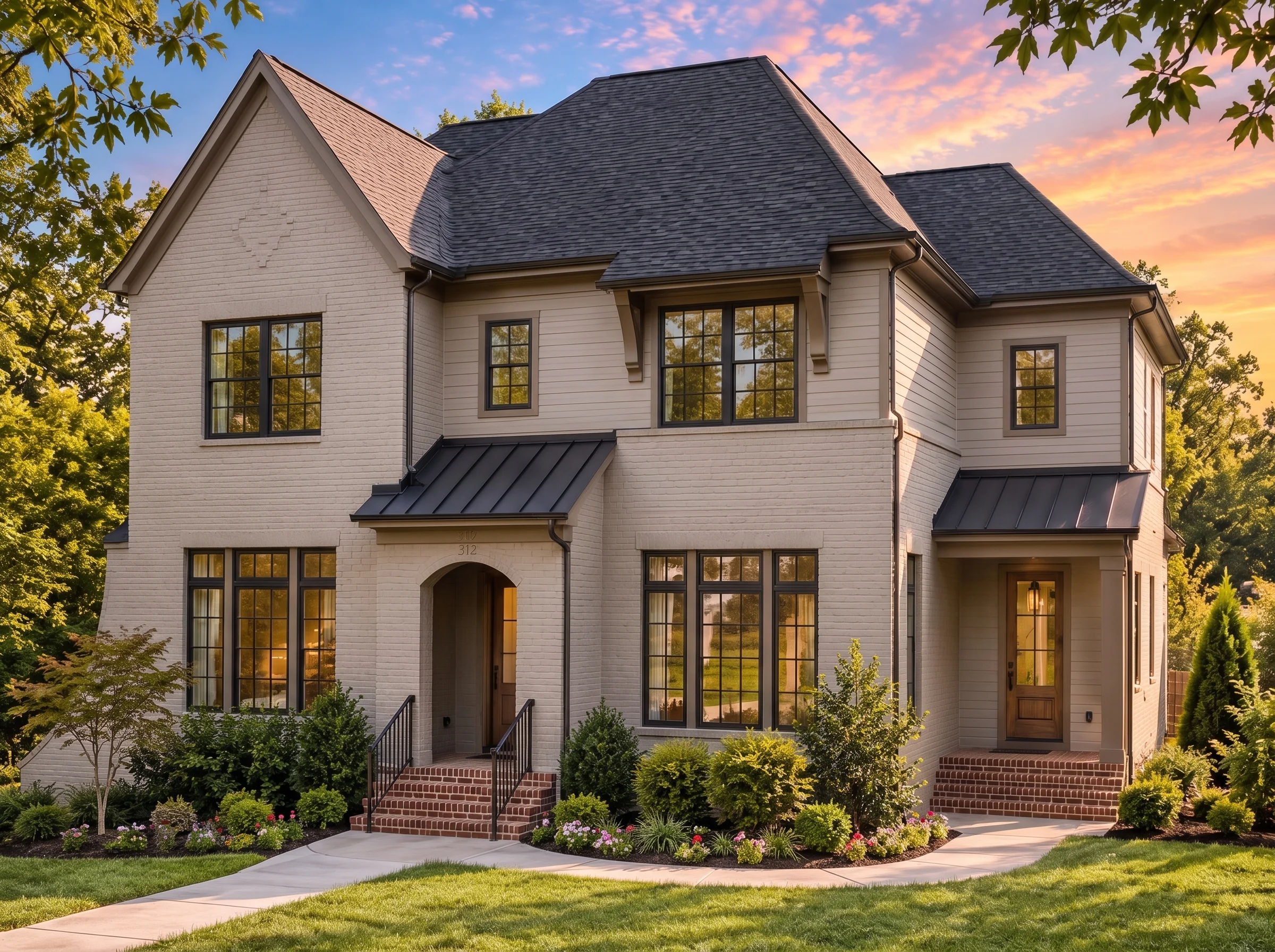Plan  18-1430 – Olympic Haven |  Modern Farmhouse – 6-Bed, 4.5-Bath, 4,400 SF - Mushroom Taupe, AI-generated exterior concept