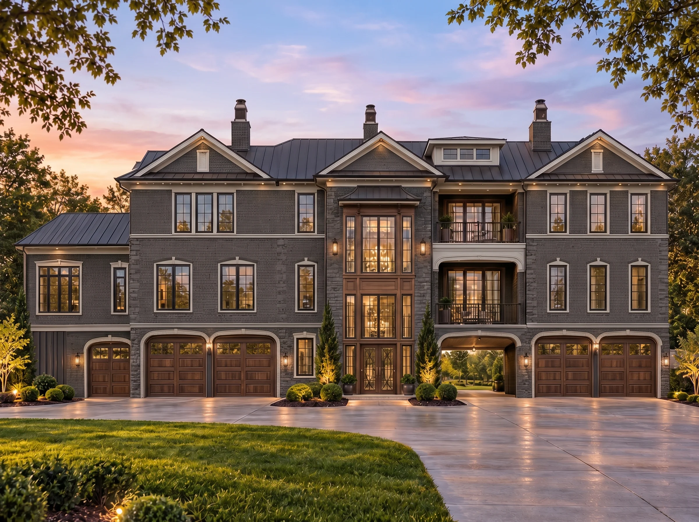 Plan  18-1478 – Magnolia Way |  Georgian – 4-Bed, 5-Bath, 7,049 SF - Warm Charcoal, AI-generated exterior concept