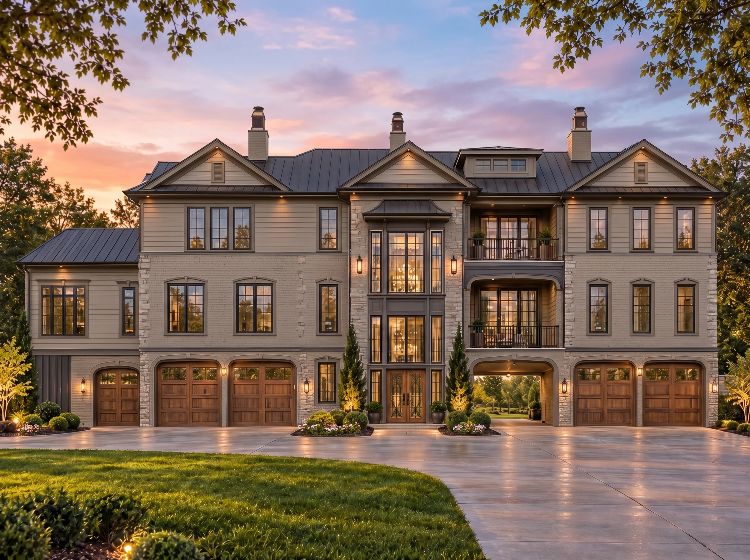 Plan  18-1478 – Magnolia Way |  Georgian – 4-Bed, 5-Bath, 7,049 SF - Mushroom Taupe, AI-generated exterior concept