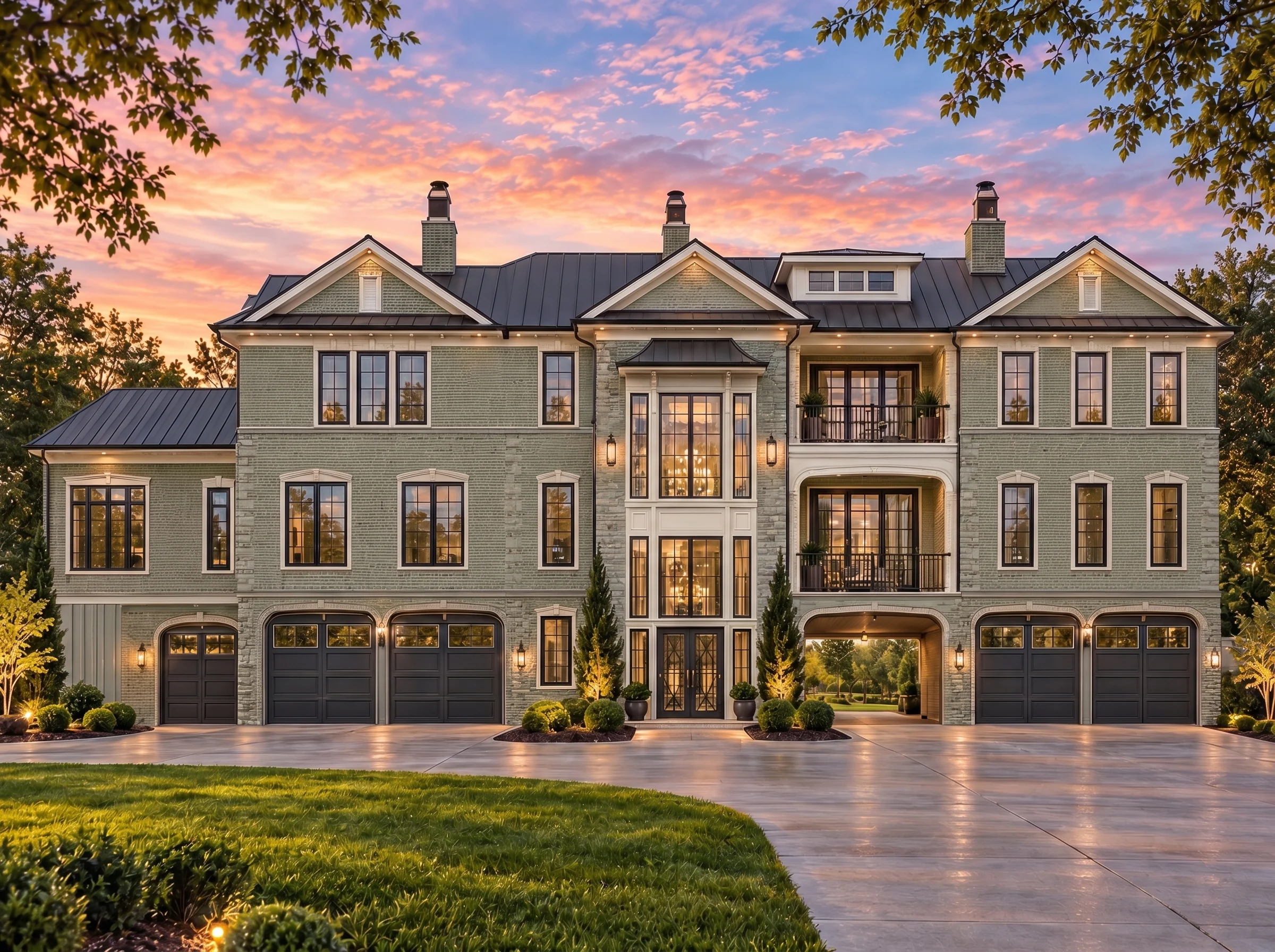 Plan  18-1478 – Magnolia Way |  Georgian – 4-Bed, 5-Bath, 7,049 SF - Muted Sage, AI-generated exterior concept