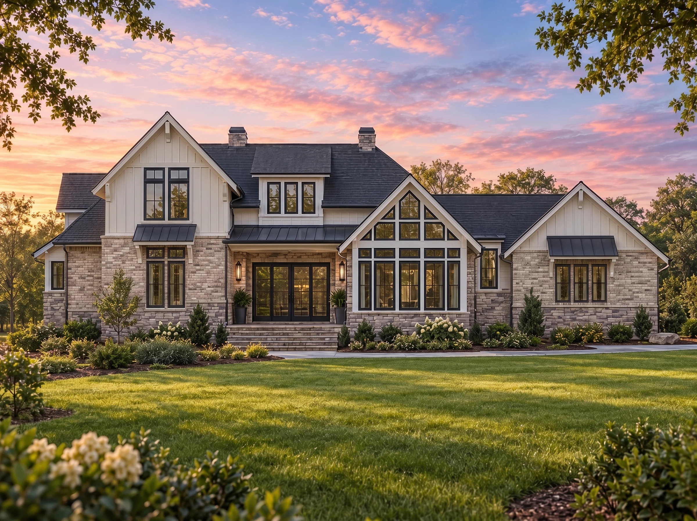 Plan  18-1433 – Deamwood | Shingle  Style – 4-Bed, 3.5-Bath, 3,436 SF - Natural Brick, AI-generated exterior concept