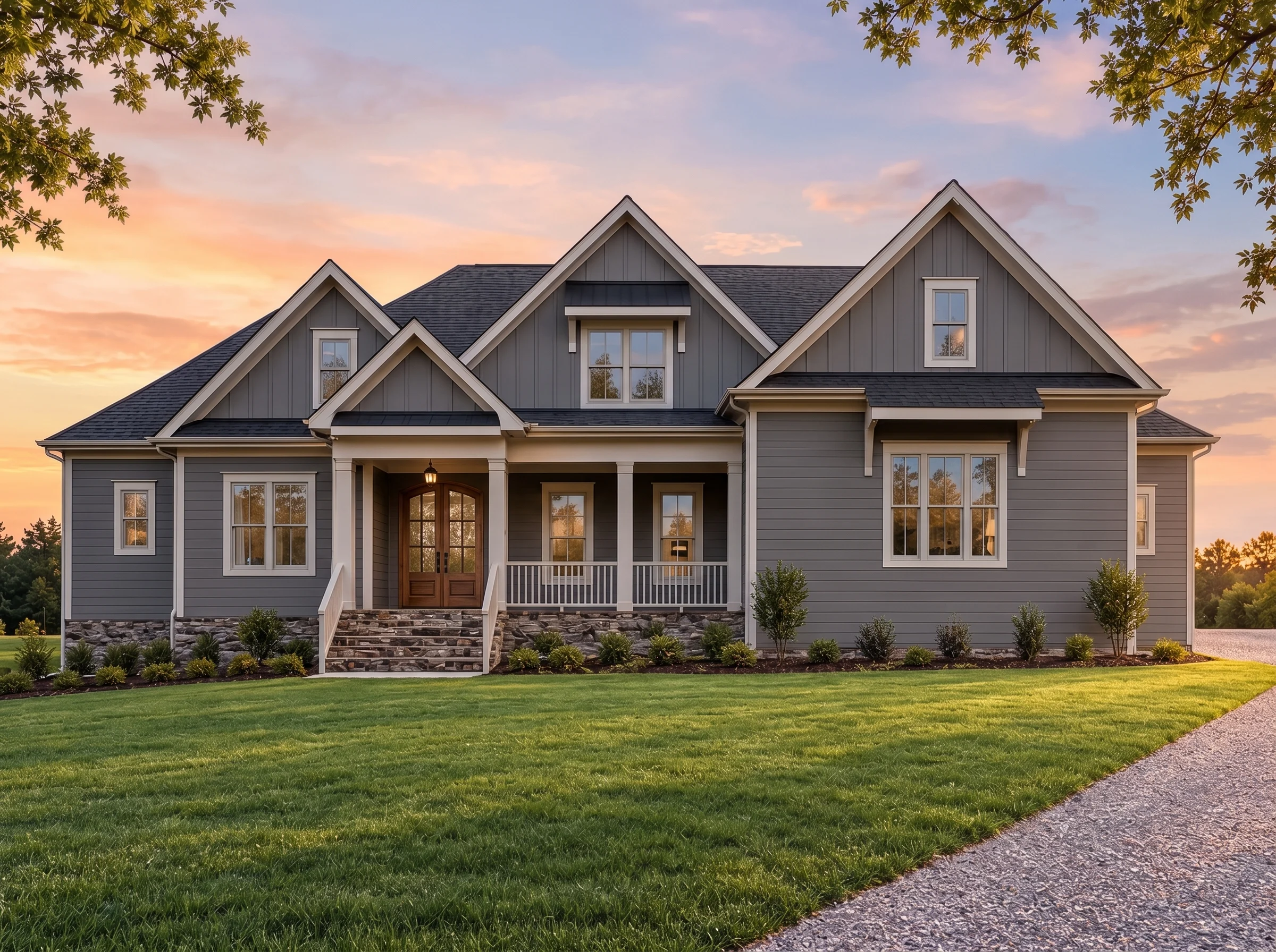 Plan  18-1578 – Moore Ridge | New  American – 4-Bed, 5-Bath, 4,067 SF - Warm Charcoal, AI-generated exterior concept